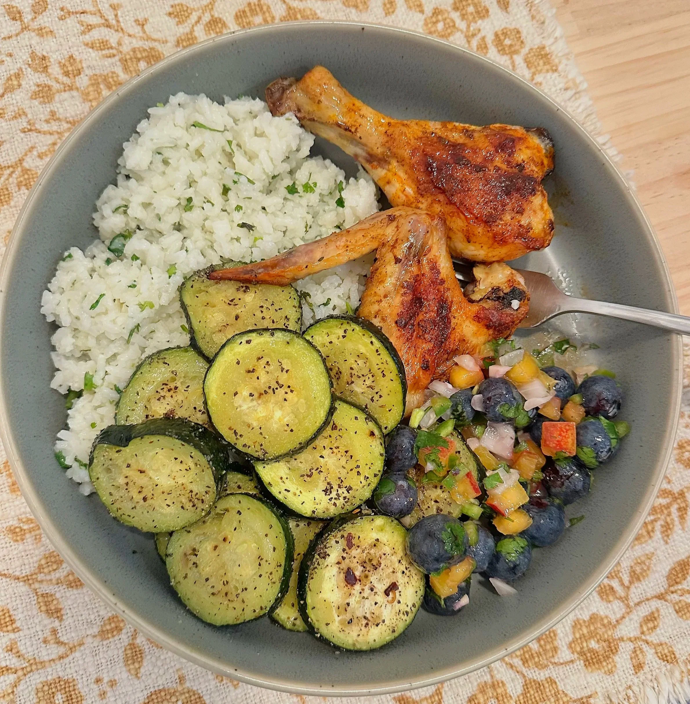 Blackened Chicken Bowl w Blueberry Basil Salsa