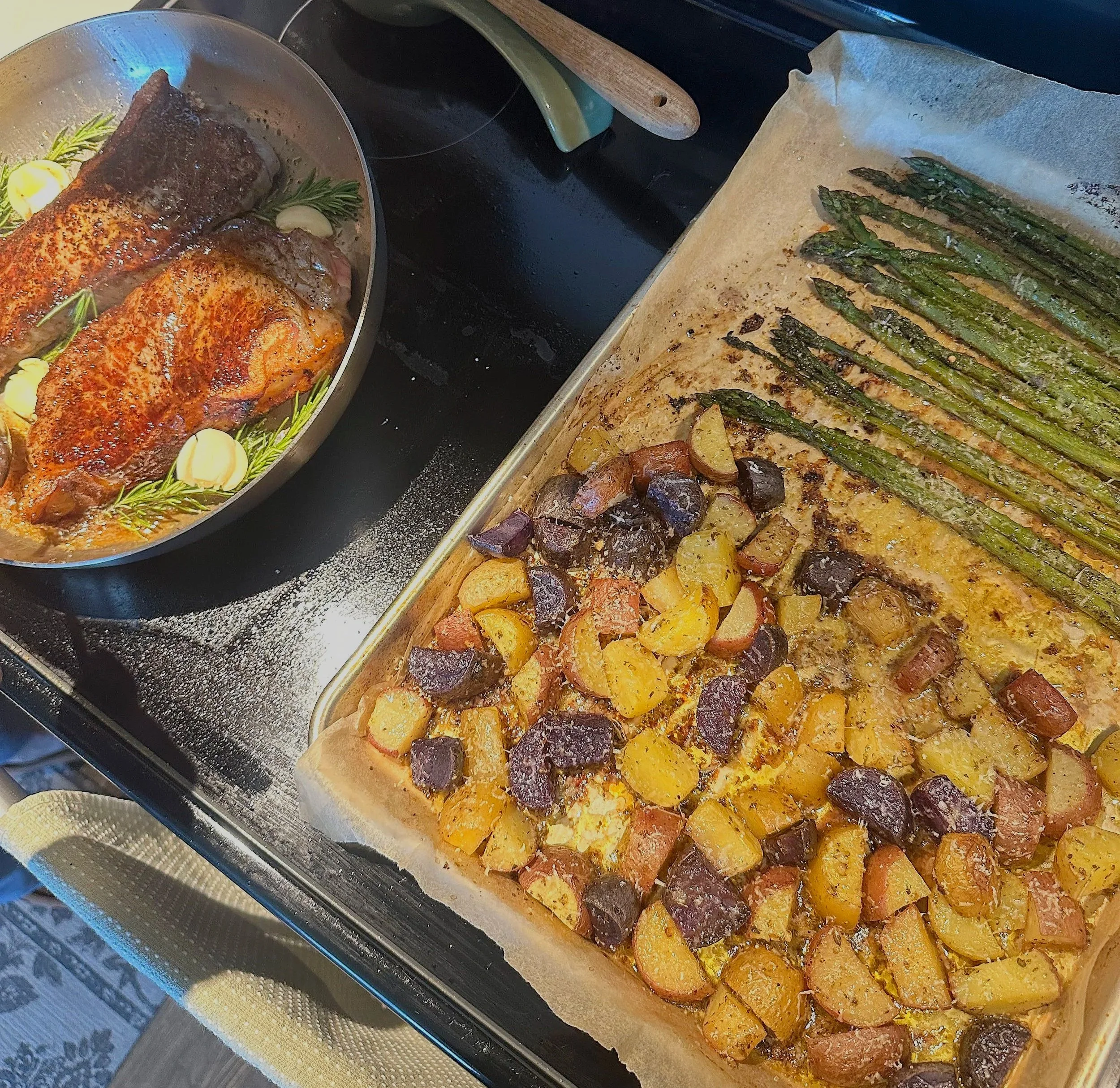Rosemary Garlic Steak w Oven Roasted Lemon &amp; Parm Potatoes