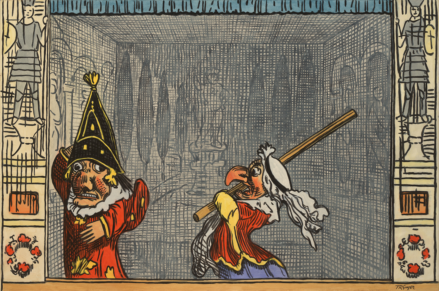 "Punch and Judy" after a George Cruickshank engraving&nbsp;– 24 x 36" oil on linen