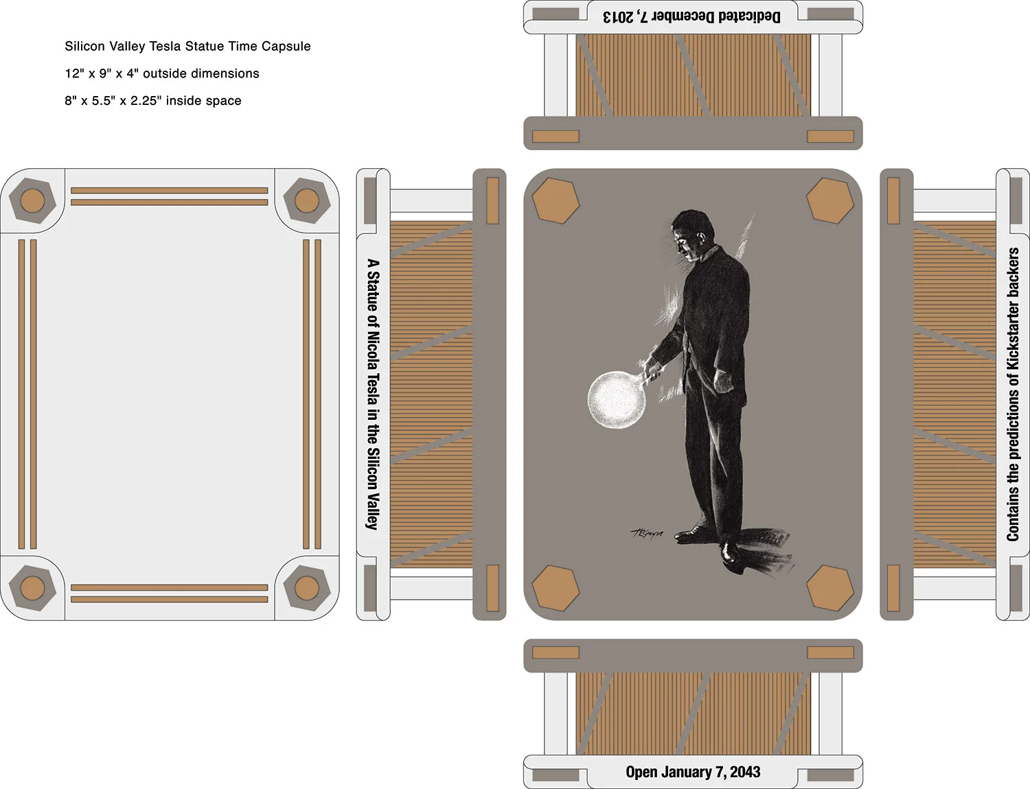 Concept drawing for CNC milled Tesla Time Capsule.