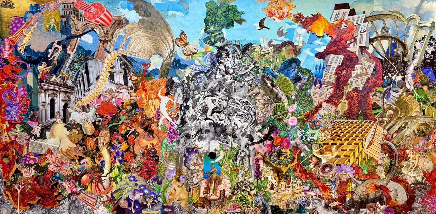 Distracted, 2025, Collage on Canvas, 100 x 49.5 cm