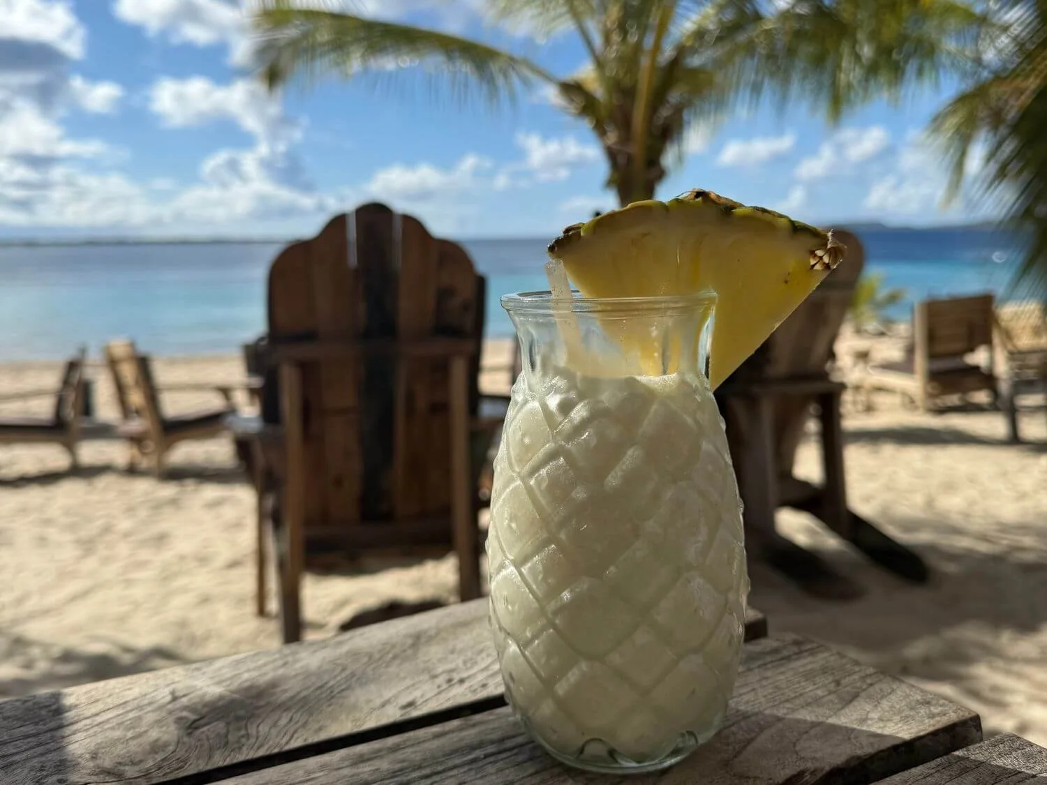 Pina colada drink at Chogogo Dive and Beach Resort in Bonaire.