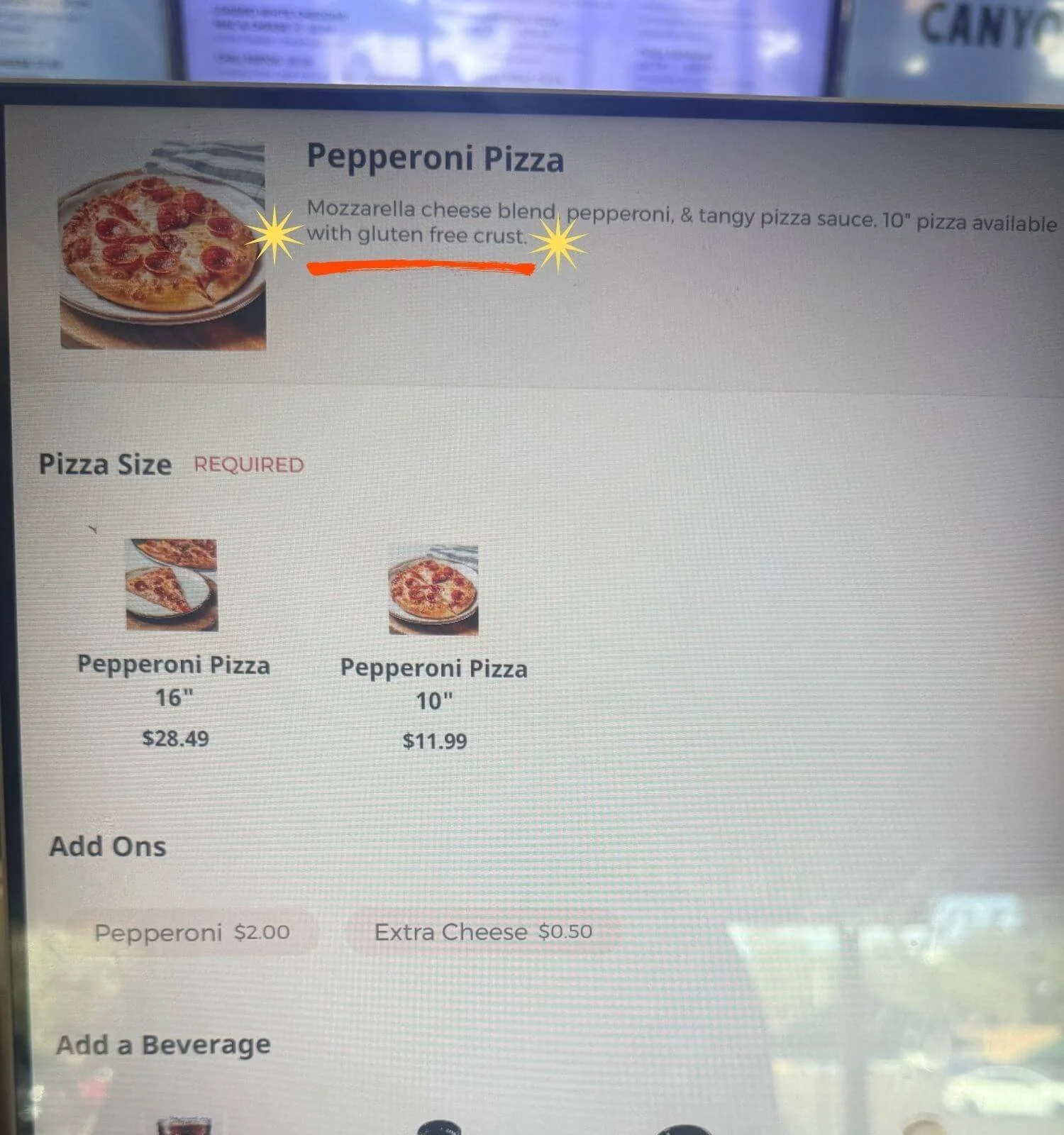 Gluten Free Pizza Menu at Grand Canyon General Store
