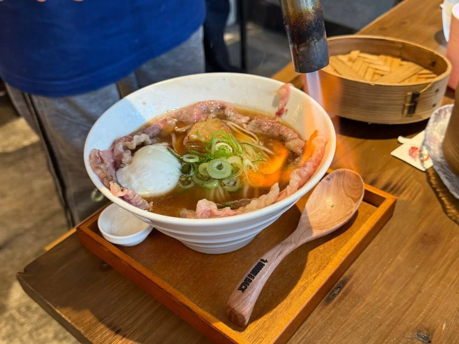 Gluten-free Wagyu ramen at Moon and Back Ramen Bar in Kyoto, Japan.