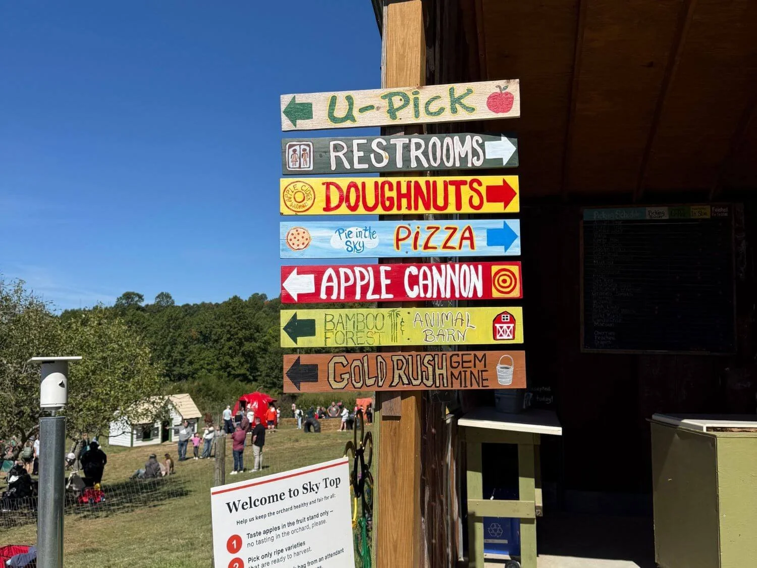 Directional sign at Sky Top Apple Orchard in Flat Rock, North Carolina.