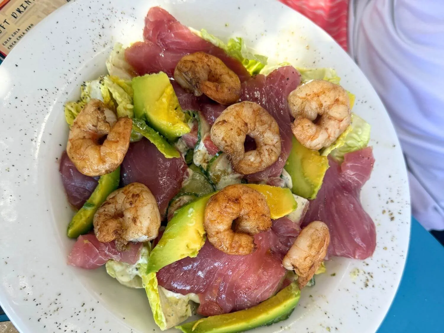 Gluten free raw fish and shrimp salad from Hang Out Beachbar in Bonaire.