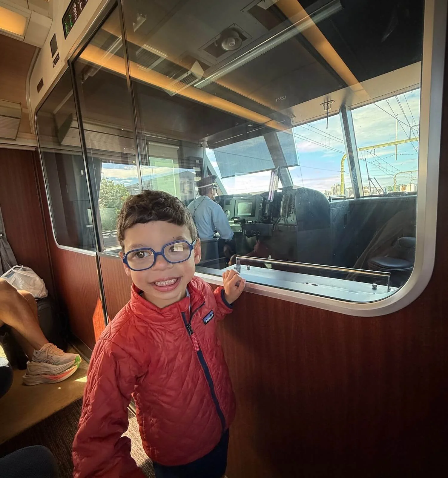 Boy aboard the romancecar from Tokyo to Japan.
