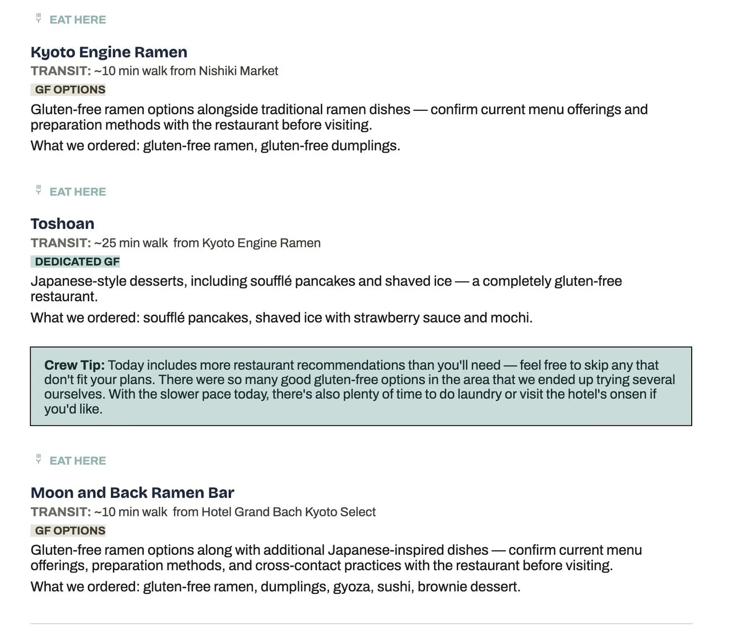 Preview of the gluten-free restaurant matches page