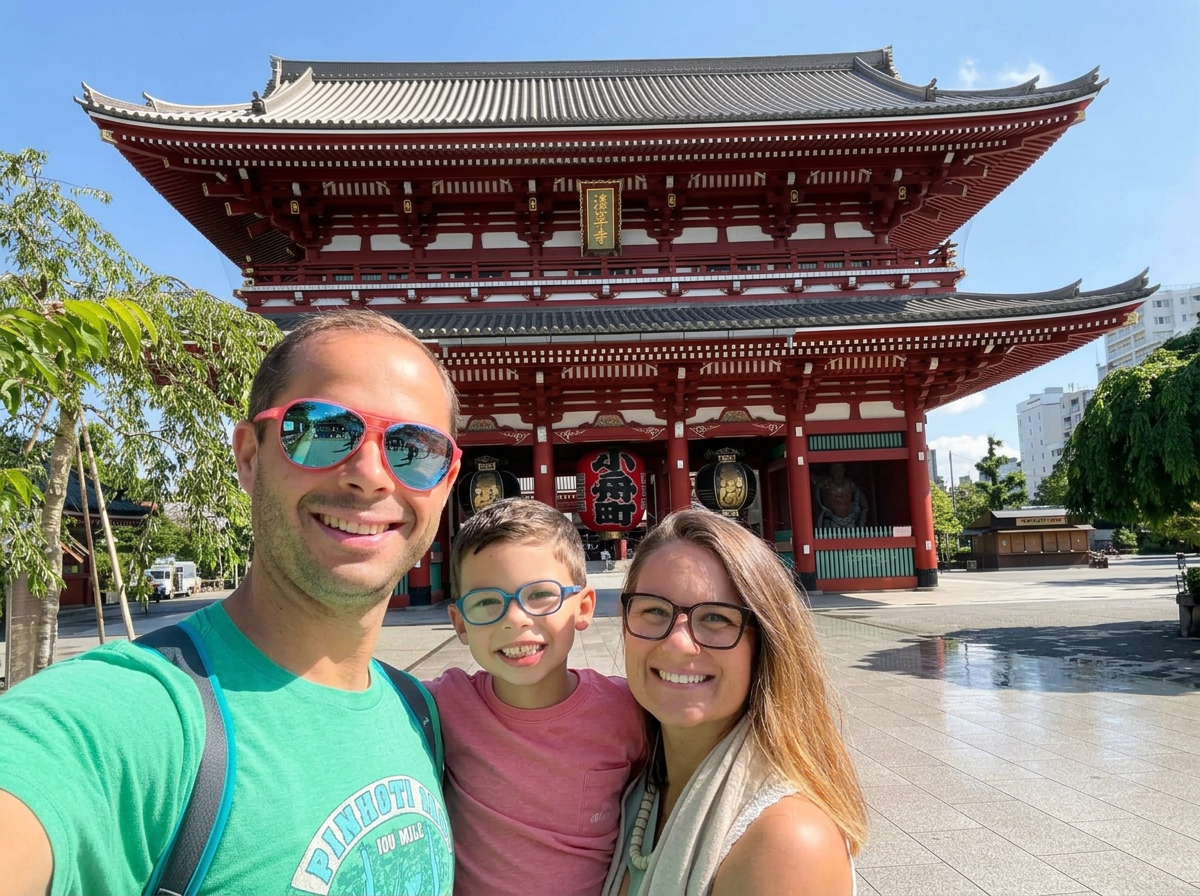 Family in front of Sensō-ji Temple in Tokyo, Japan -explore our Asia travel guides