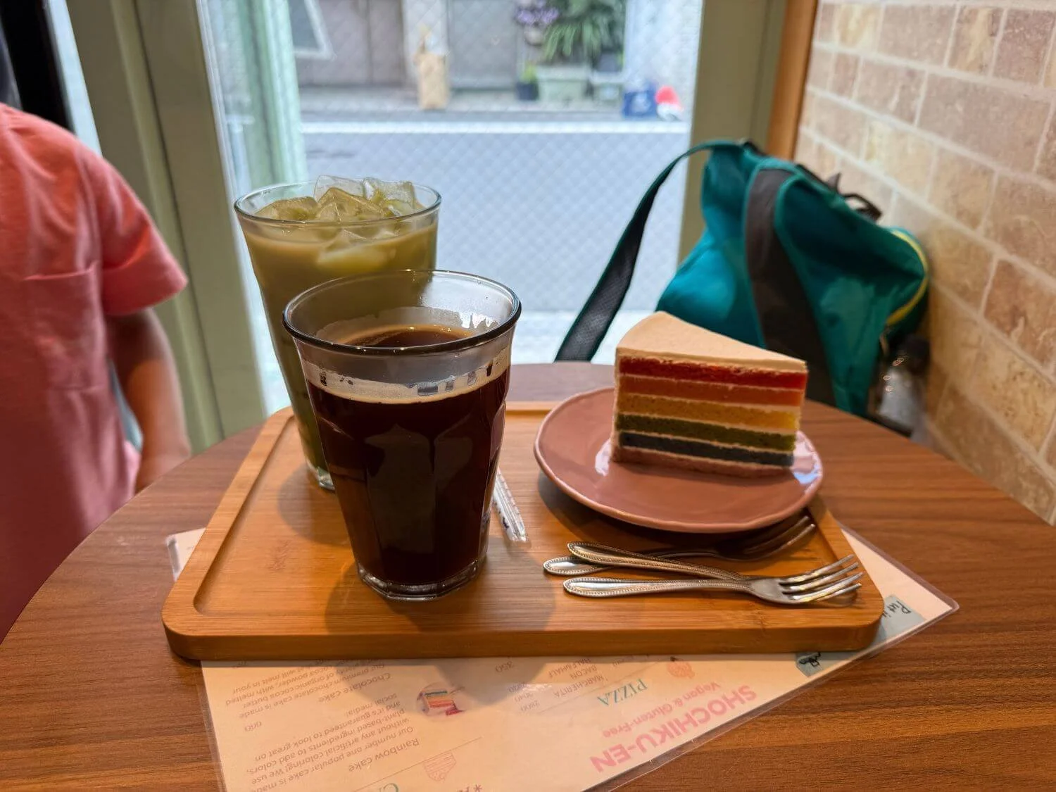 Gluten free rainbow cake from Shochikuen Cafe in Tokyo, Japan.