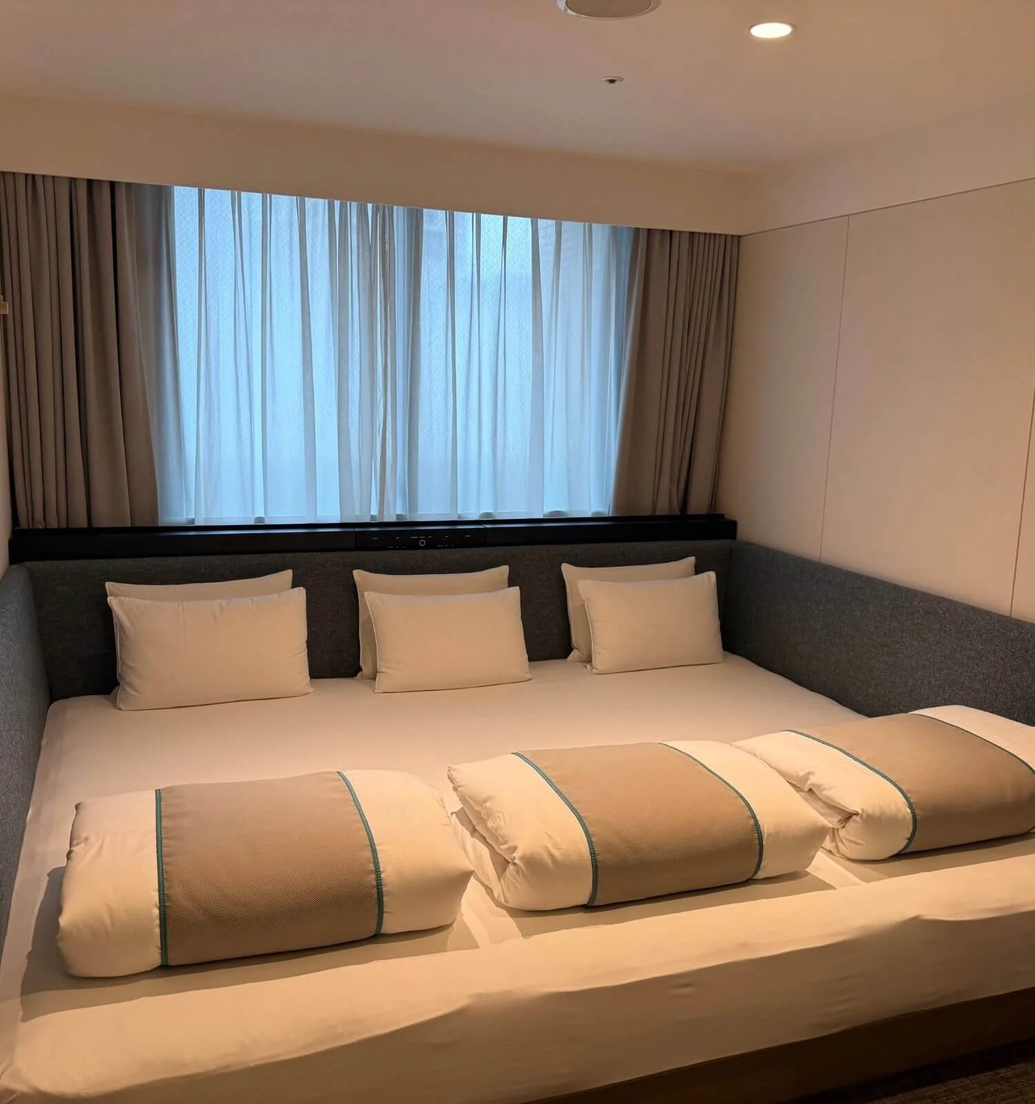 Large bed inside Hotel the Flag Shinsaibashi stay in Osaka, Japan.