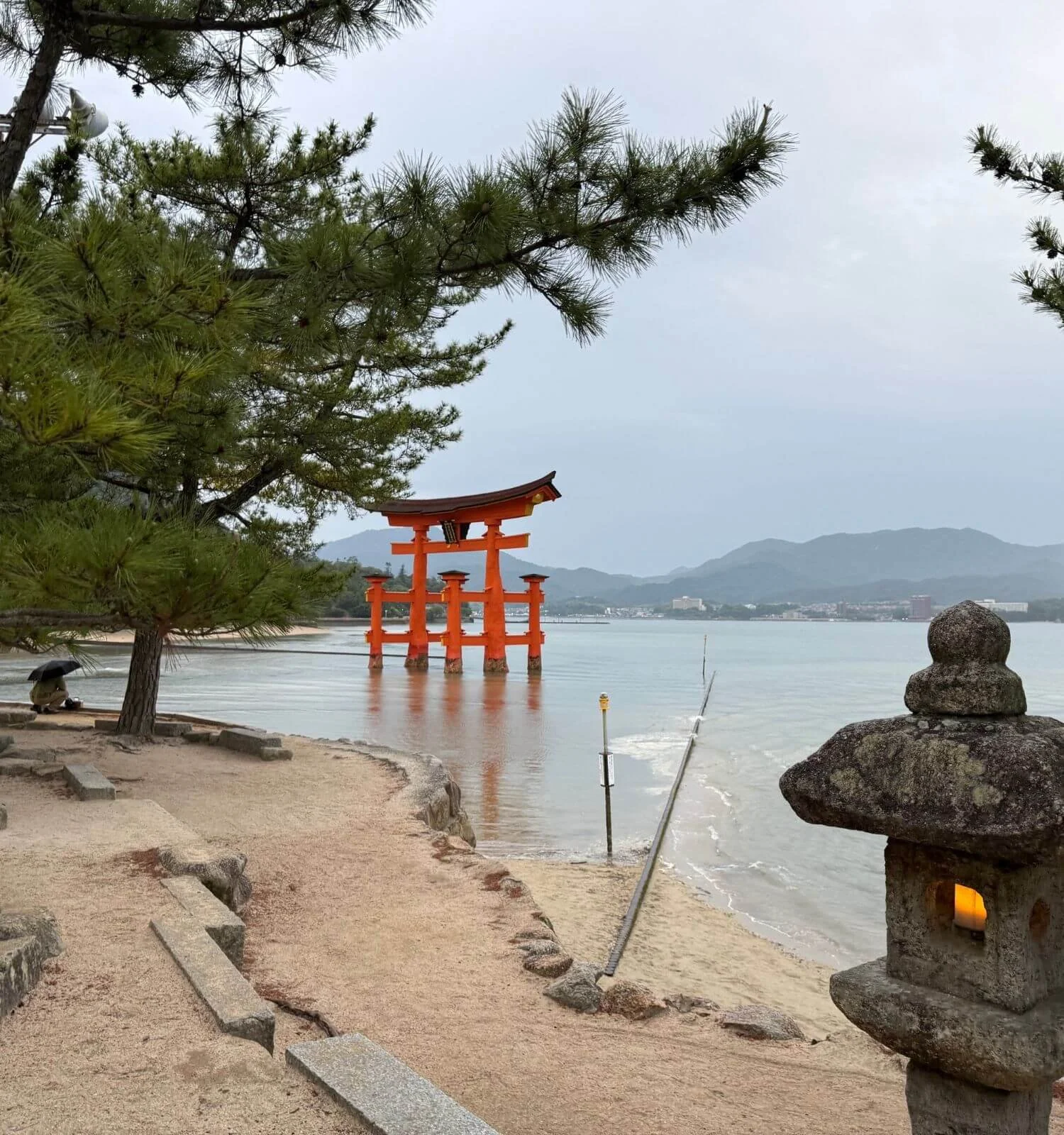 Itsukushima shrine on Miyajima Island, Japan at high tide.