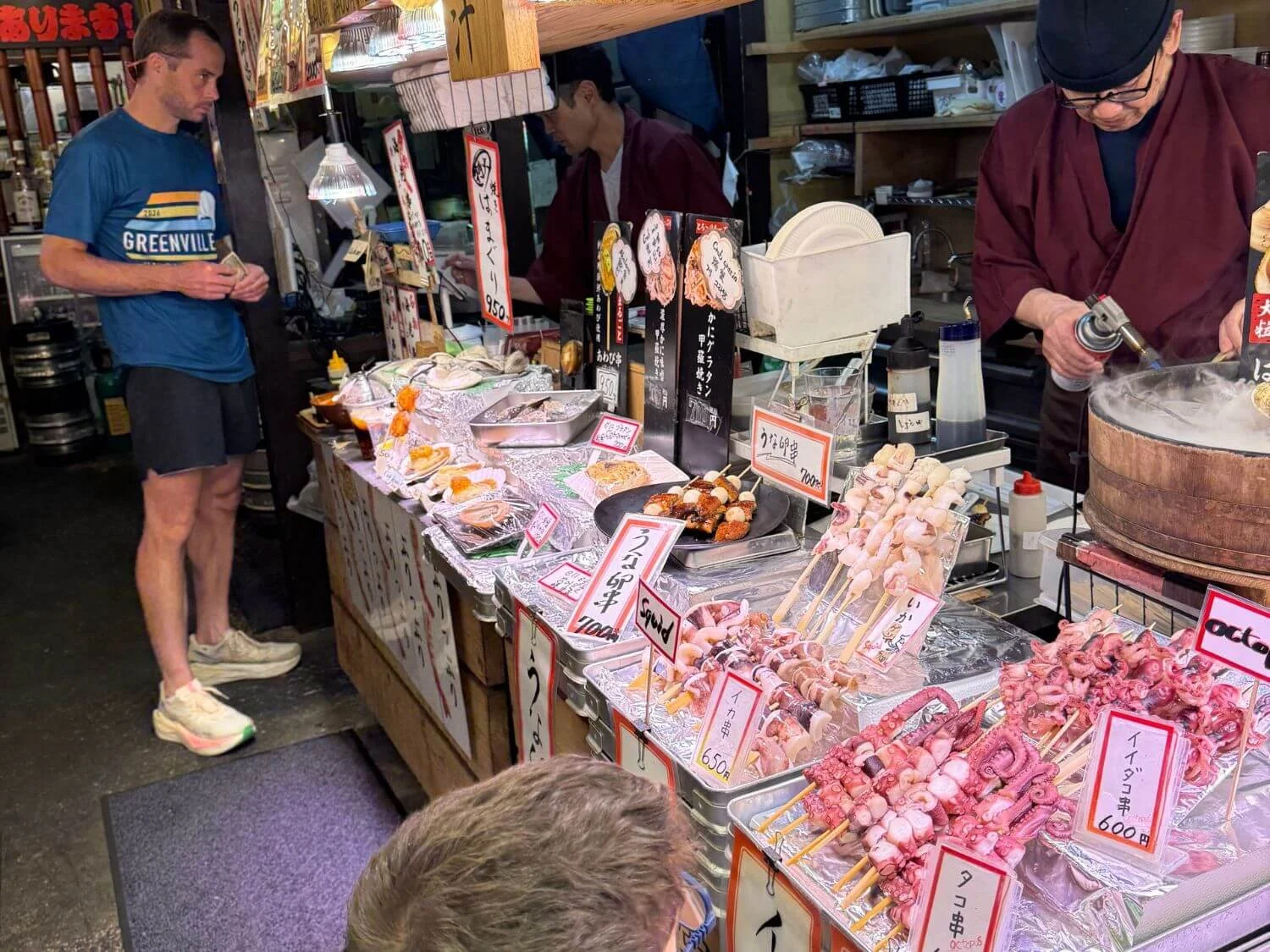 Seafood display at Nishiki Market in Kyoto, Japan