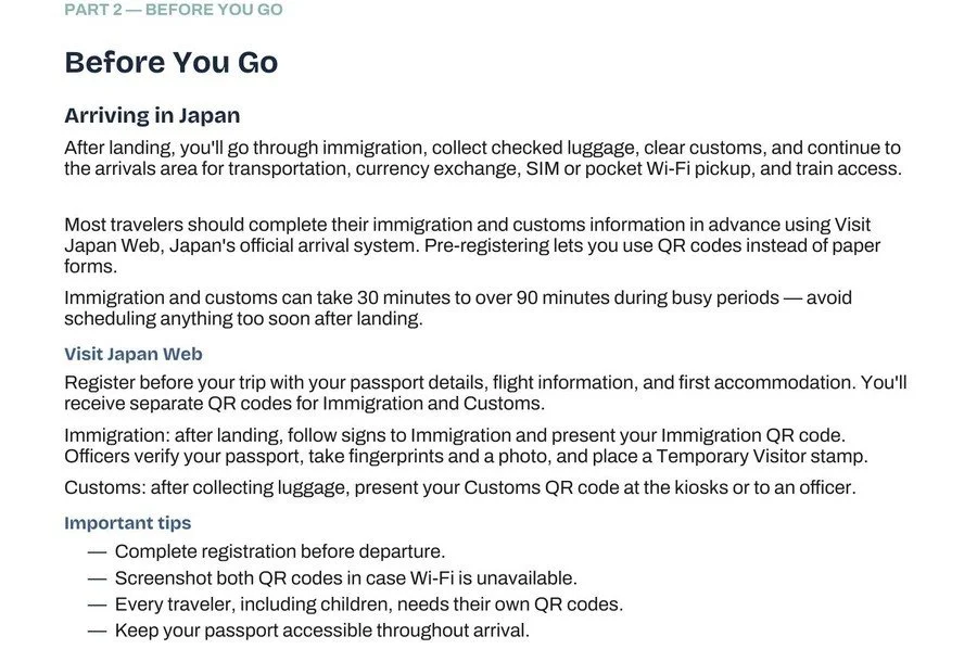 Preview of the Before You Go playbook page