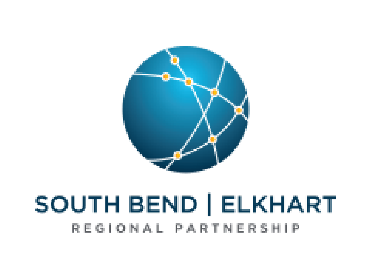 South Bend-Eckhart Regional Partnership logo featuring a blue globe with yellow dots connected by lines and the text 'South Bend | Elkhart" with "Regional Partnership" below.