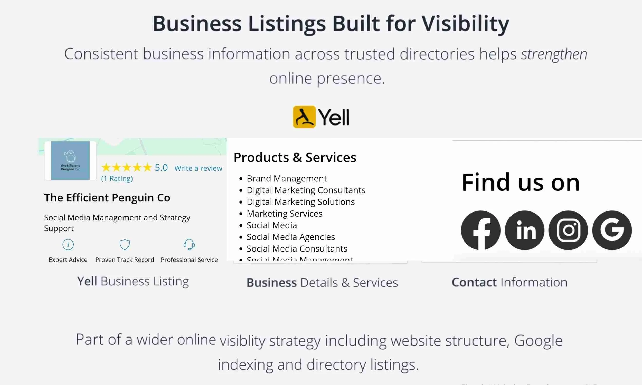 Yell business directory listing for The Efficient Penguin Co showing services, contact details and online presence
