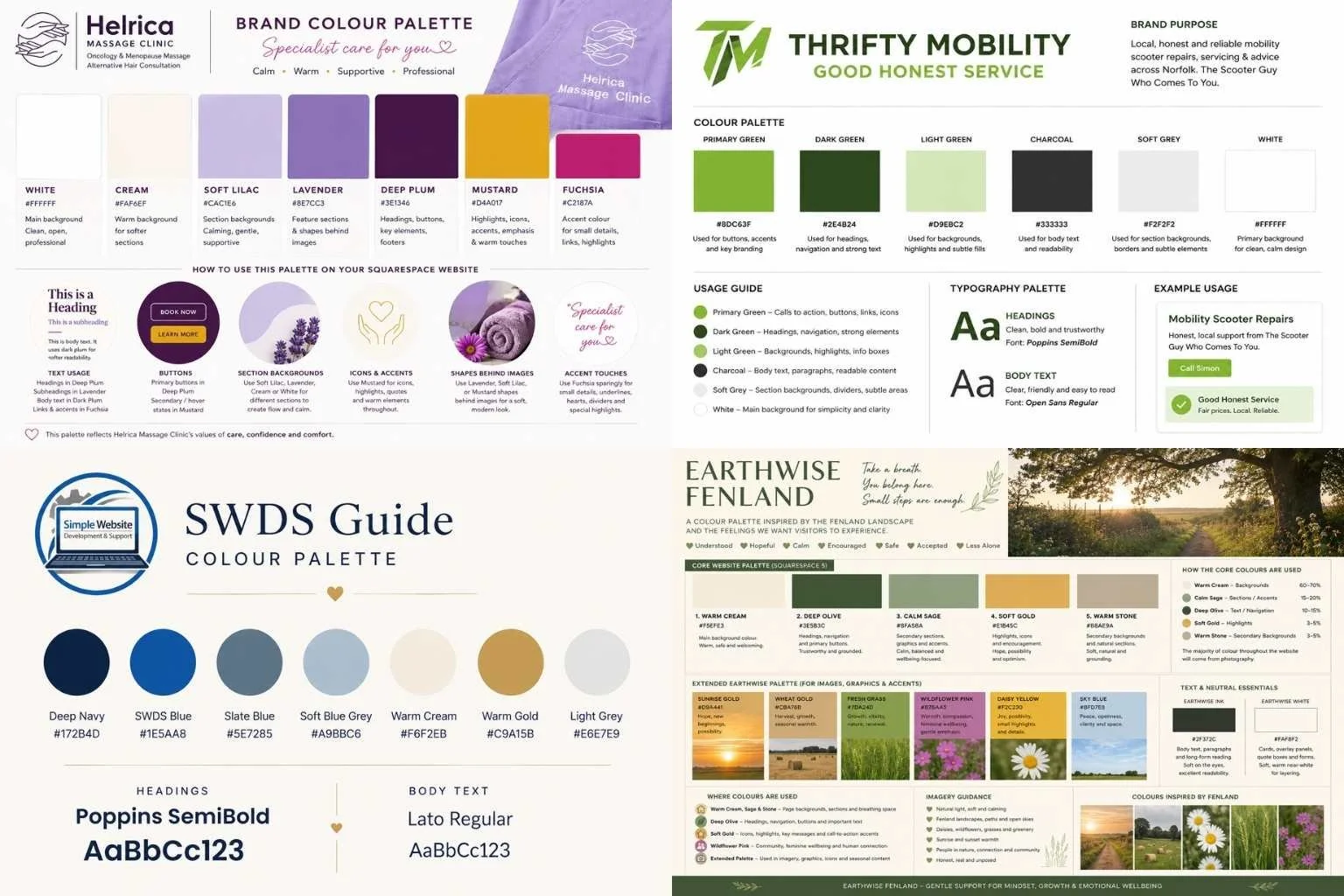 Simple website development and Support image showing Colour Palette development for clients