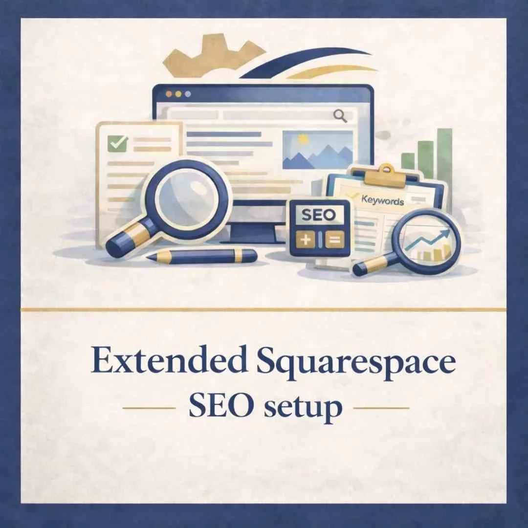 Extended Squarespace SEO setup with keyword research, analytics charts and search performance optimisation for UK businesses.