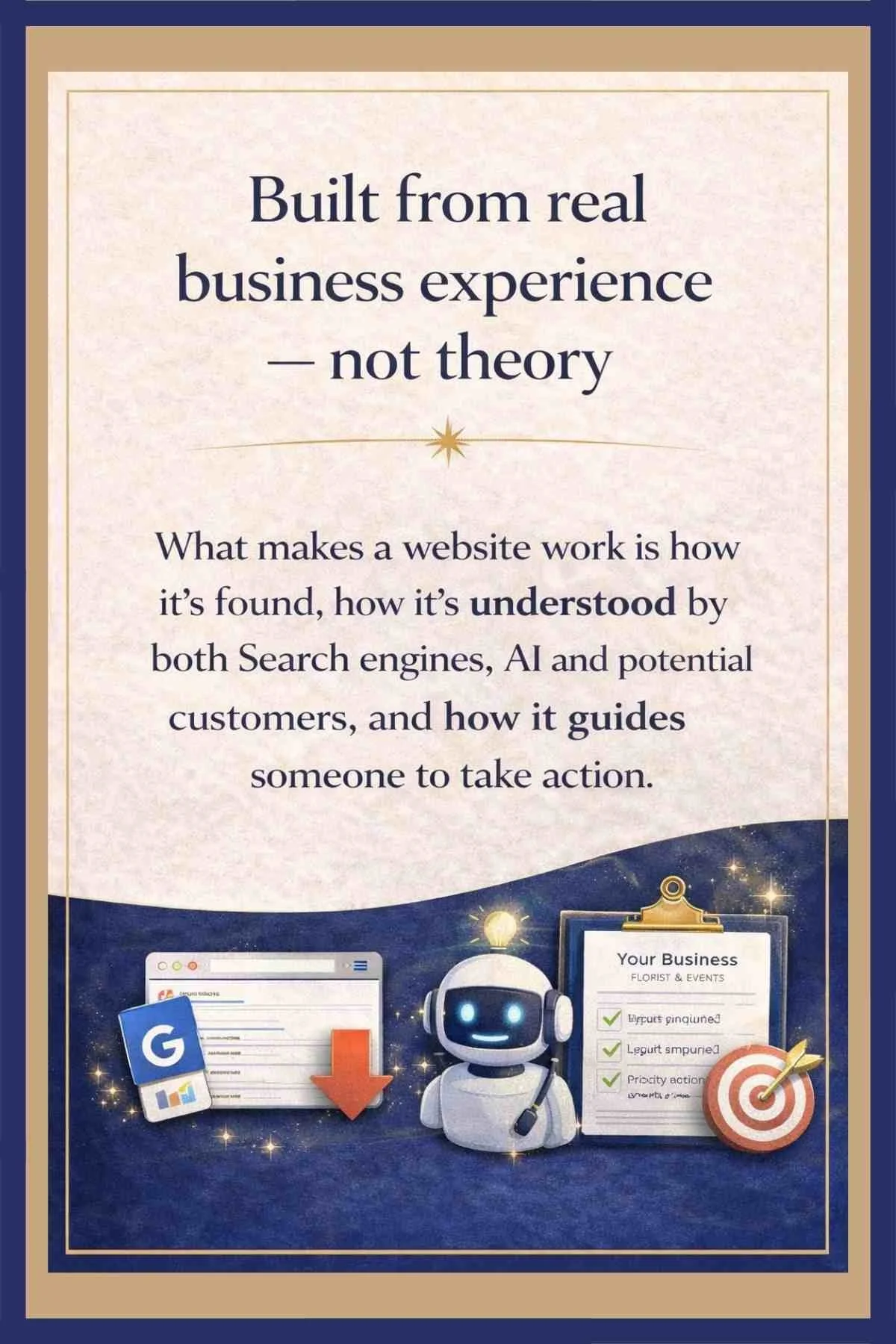 Website support built from real business experience showing how websites are found, understood by search engines and customers, and guide users to take action
