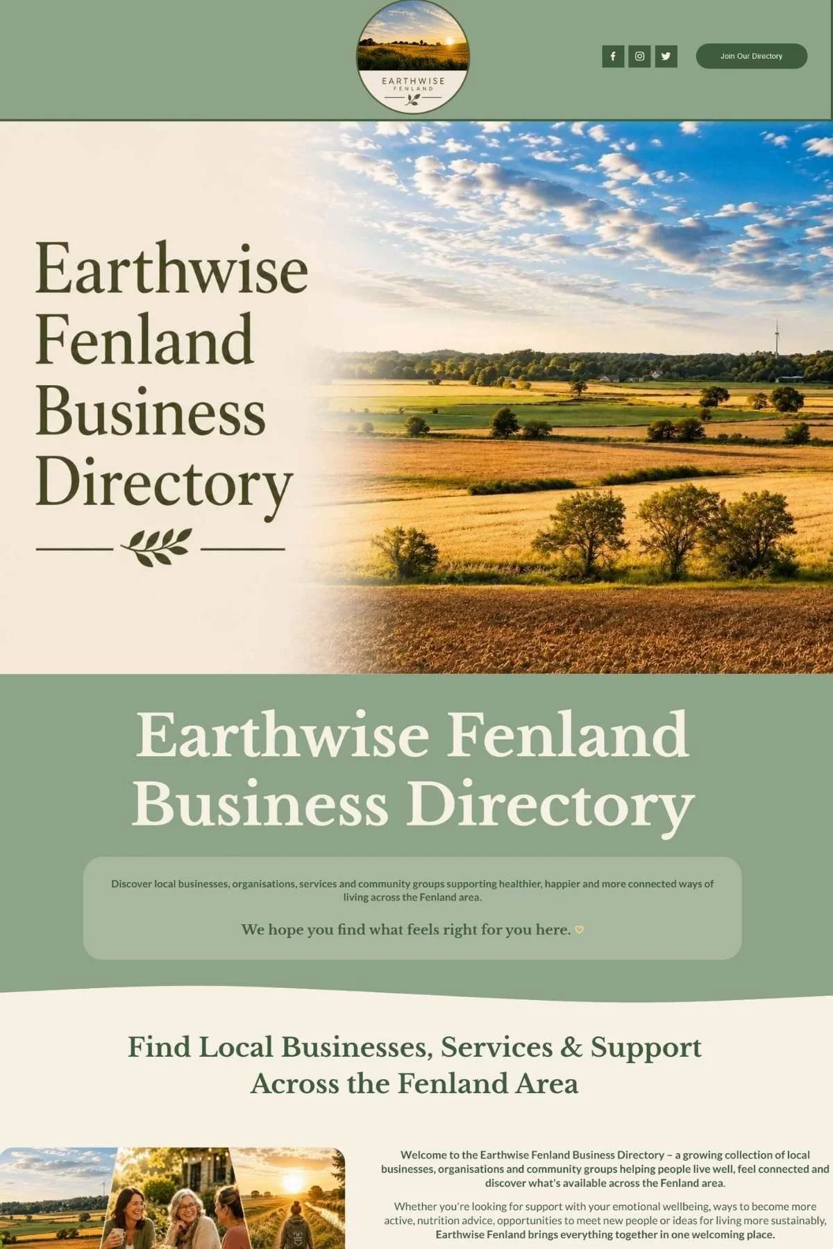 Earthwise Fenland Business Directory homepage designed by Simple Website Development & Support