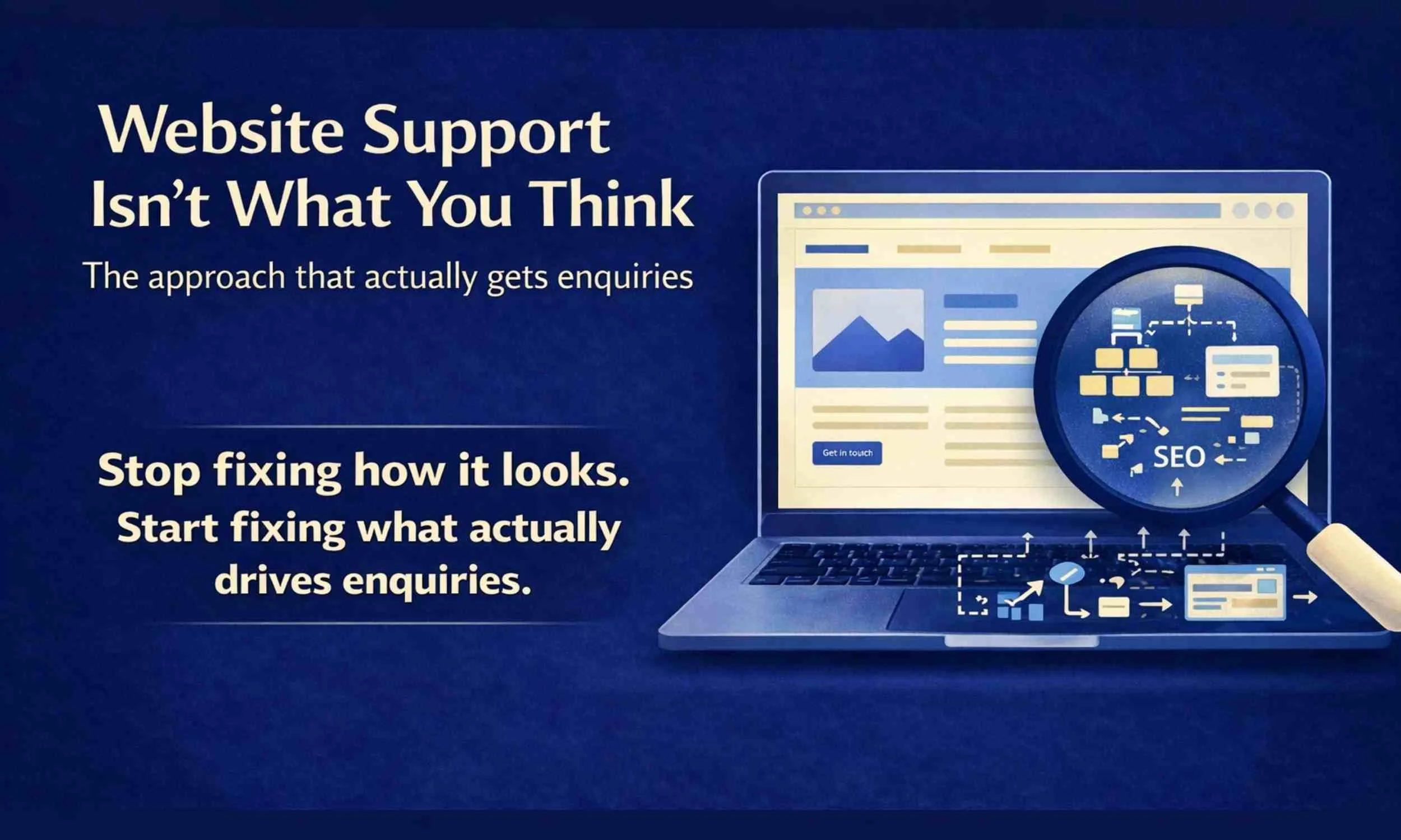 Website support focused on SEO, structure and visibility to help small businesses get found on Google and generate enquiries