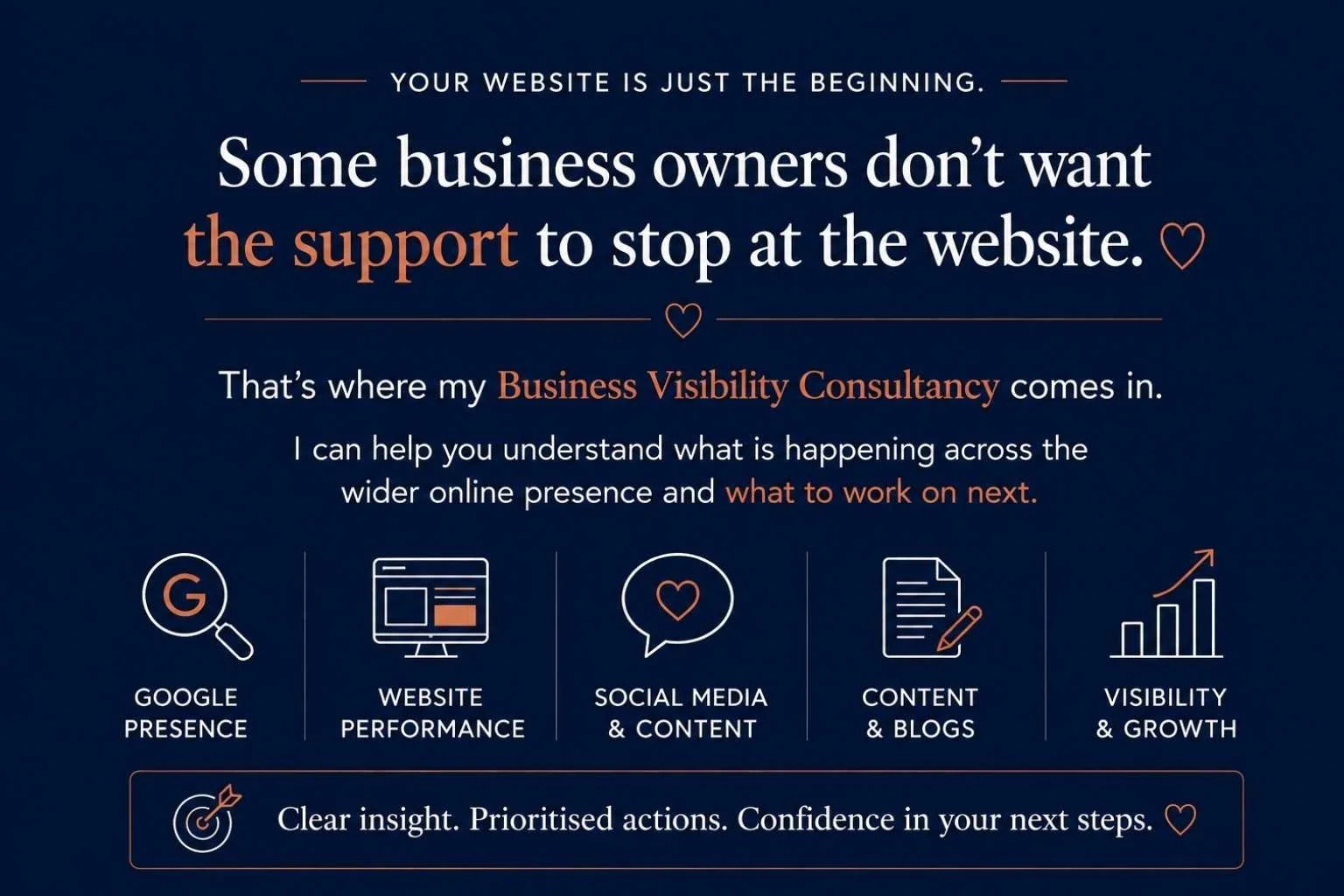 Business Visibility Consultancy covering Google presence, website performance, social media, content, blogs and opportunities for greater online visibility.