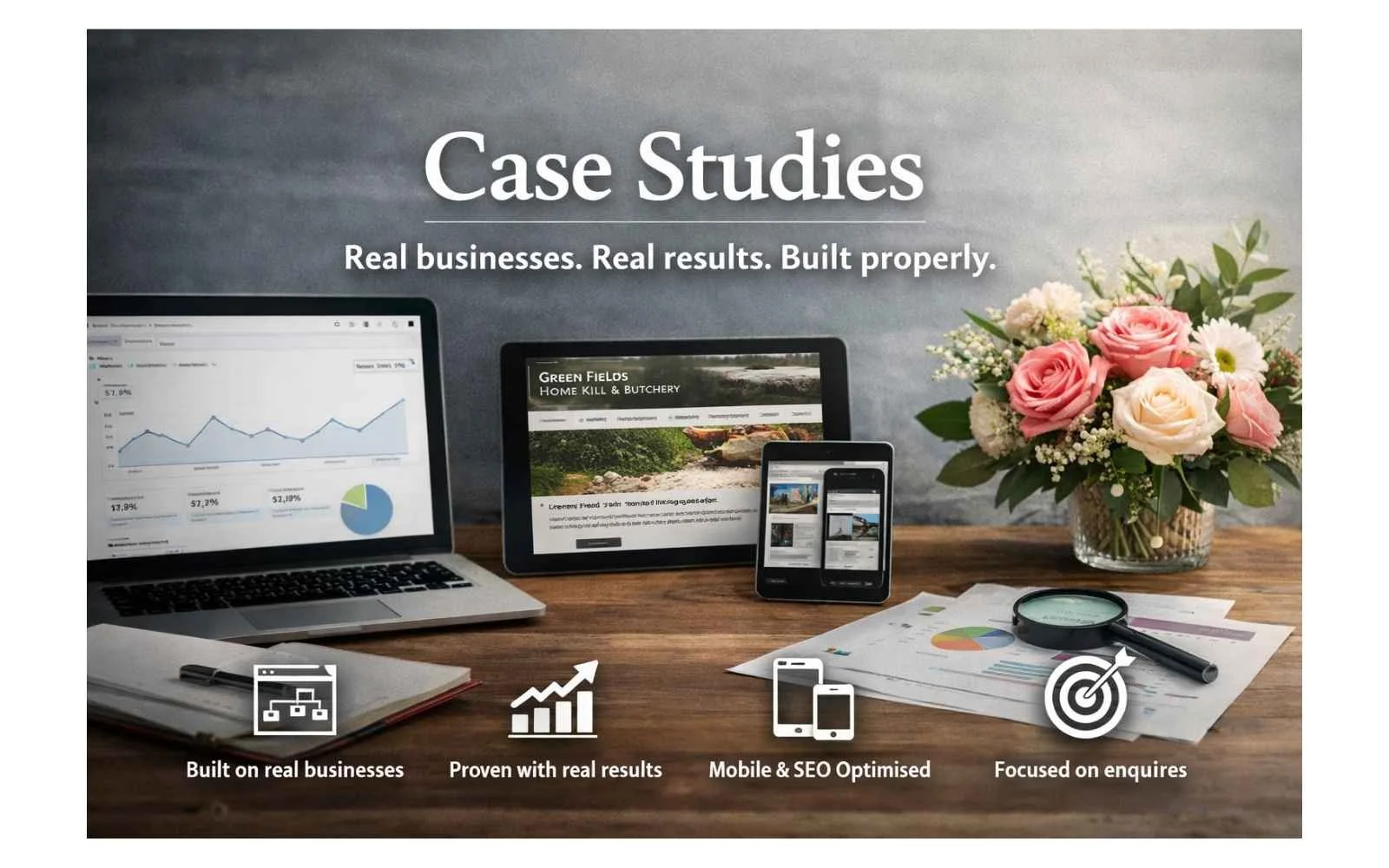 Squarespace case Studies showing website performance, analytics data and real results for UK service businesses