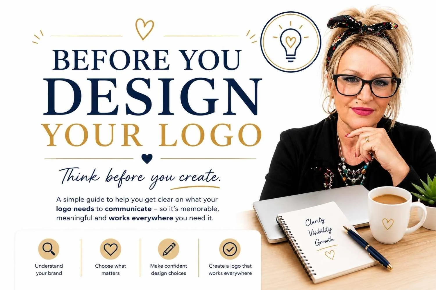 Before You Design Your Logo workbook helping business owners create a memorable logo that works across websites, Google and social media.