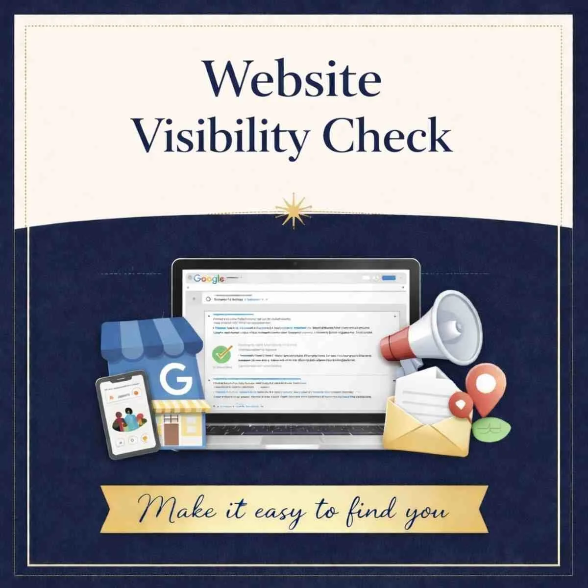 Website visibility check showing how a small business appears on Google, including SEO, search results and online presence analysis