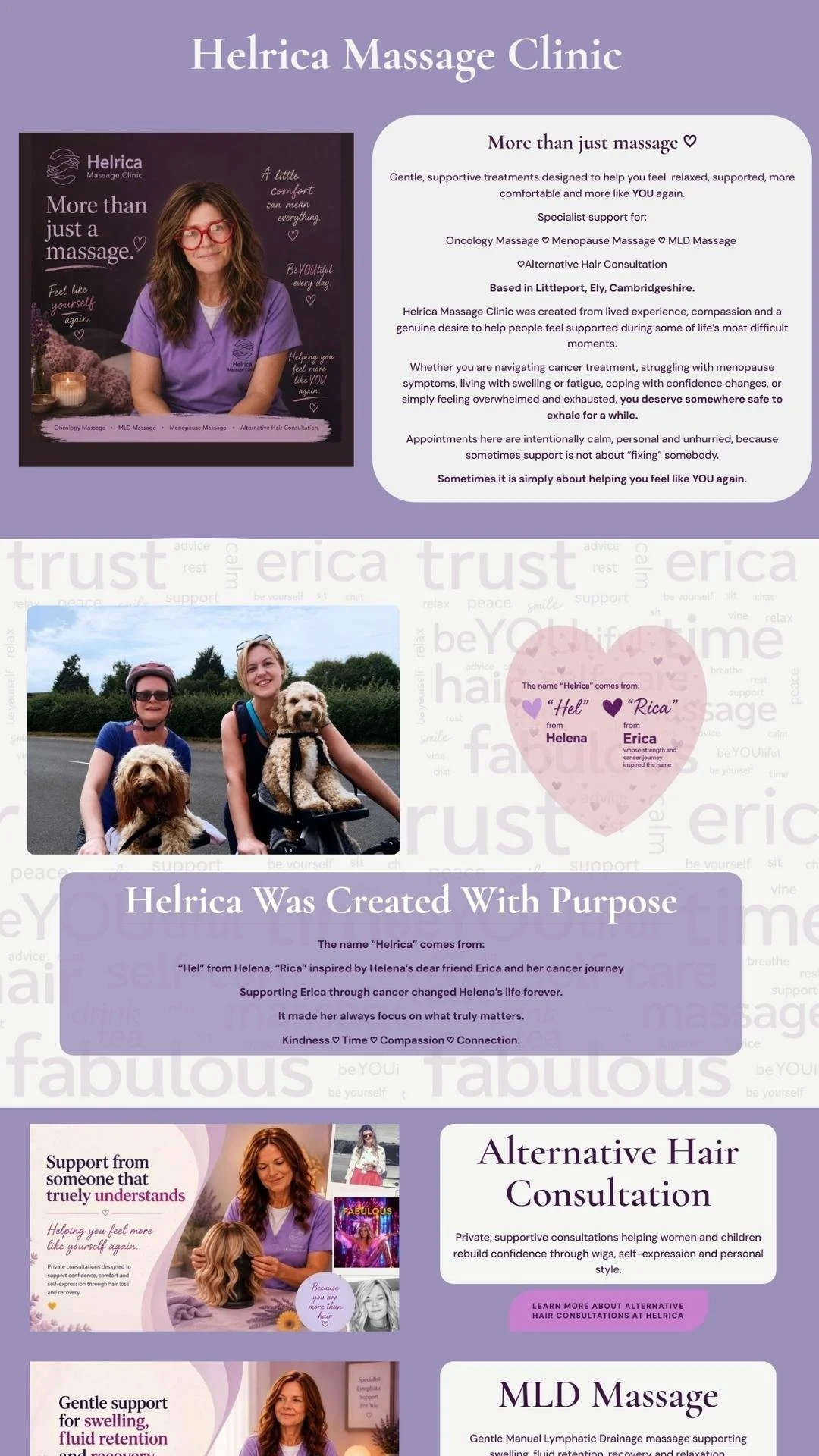 Helrica Massage Clinic website homepage designed and built by Simple Website Development & Support