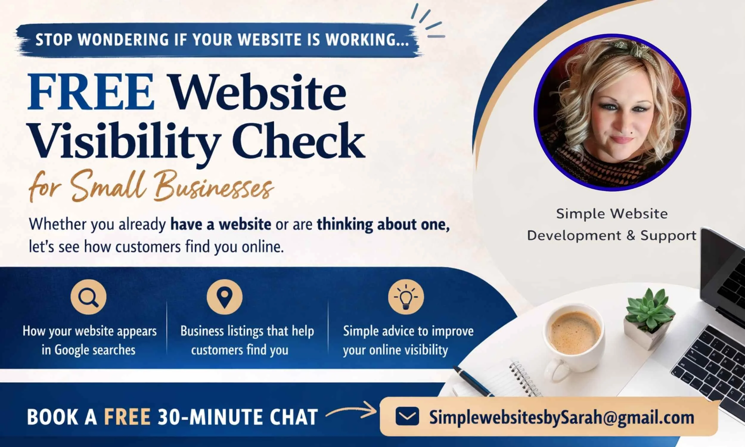Free website visibility check for small businesses showing Google search visibility, business listings and online visibility advice
