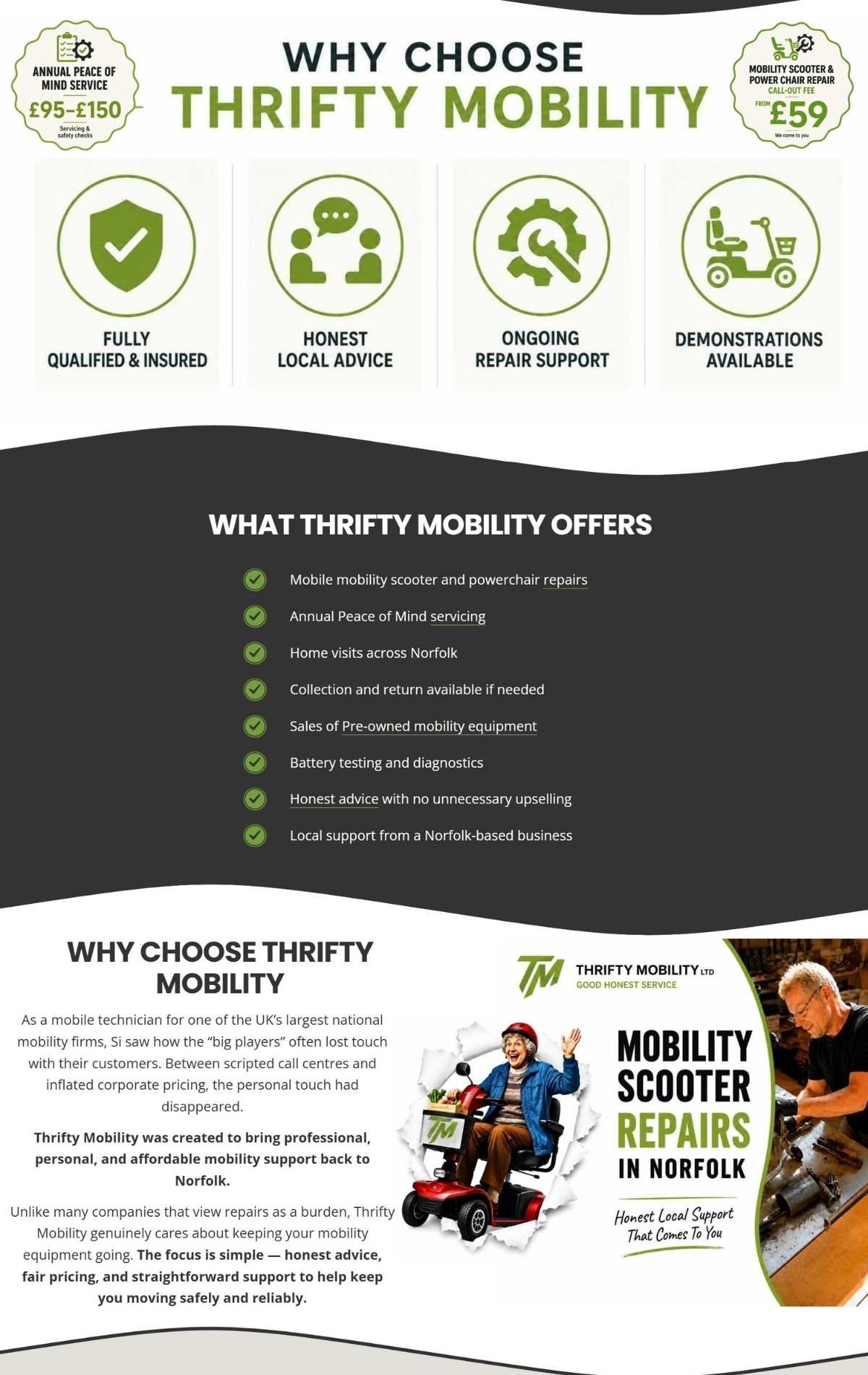 Thrifty Mobility Why Choose Us section designed by Simple Website Development and Support
