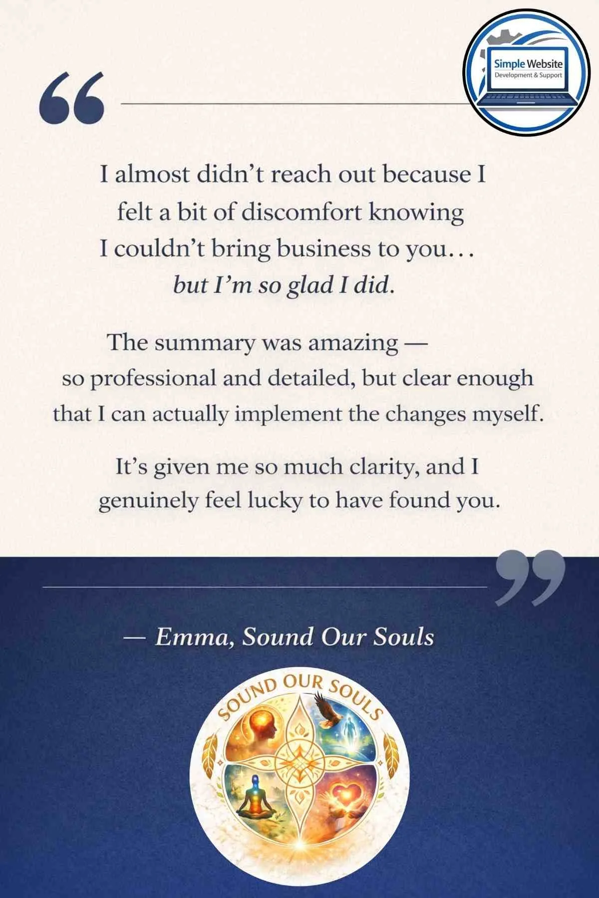 Feedback from a Website Visibility Check from Sound Our Souls for Simple Website Development and Support