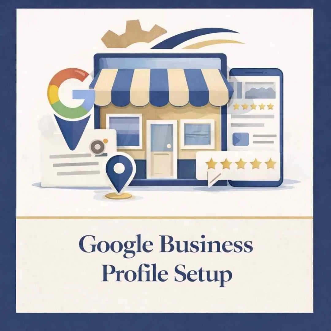 Google Business Profile setup for UK small businesses showing verified listing, reviews and local search visibility on desktop and mobile.