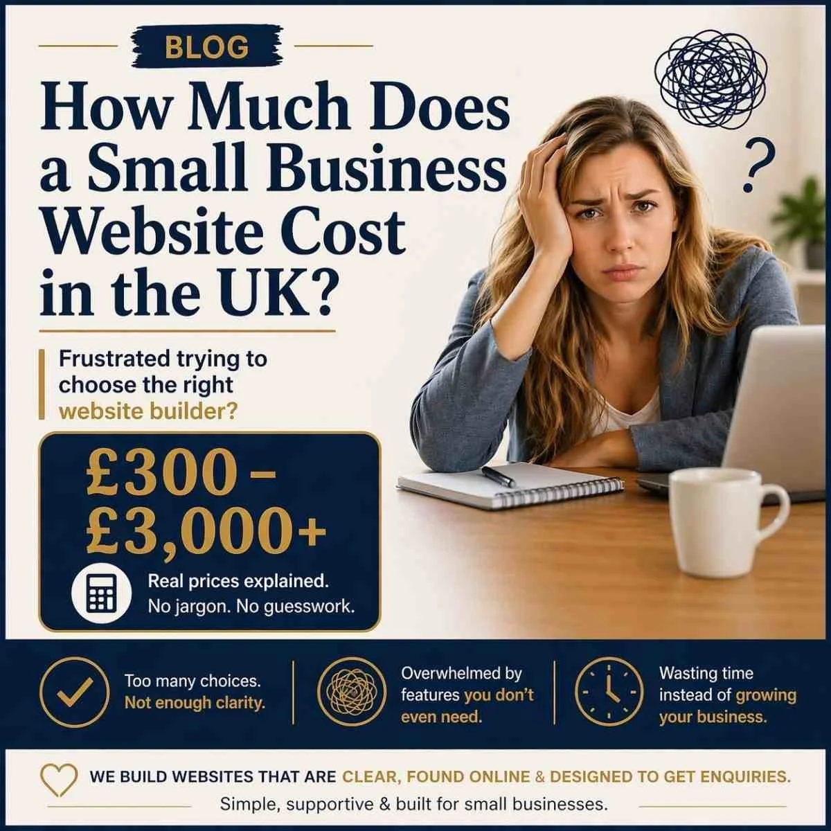 Small business website cost UK £300 to £3000 explaining pricing and helping business owners choose the right website builder