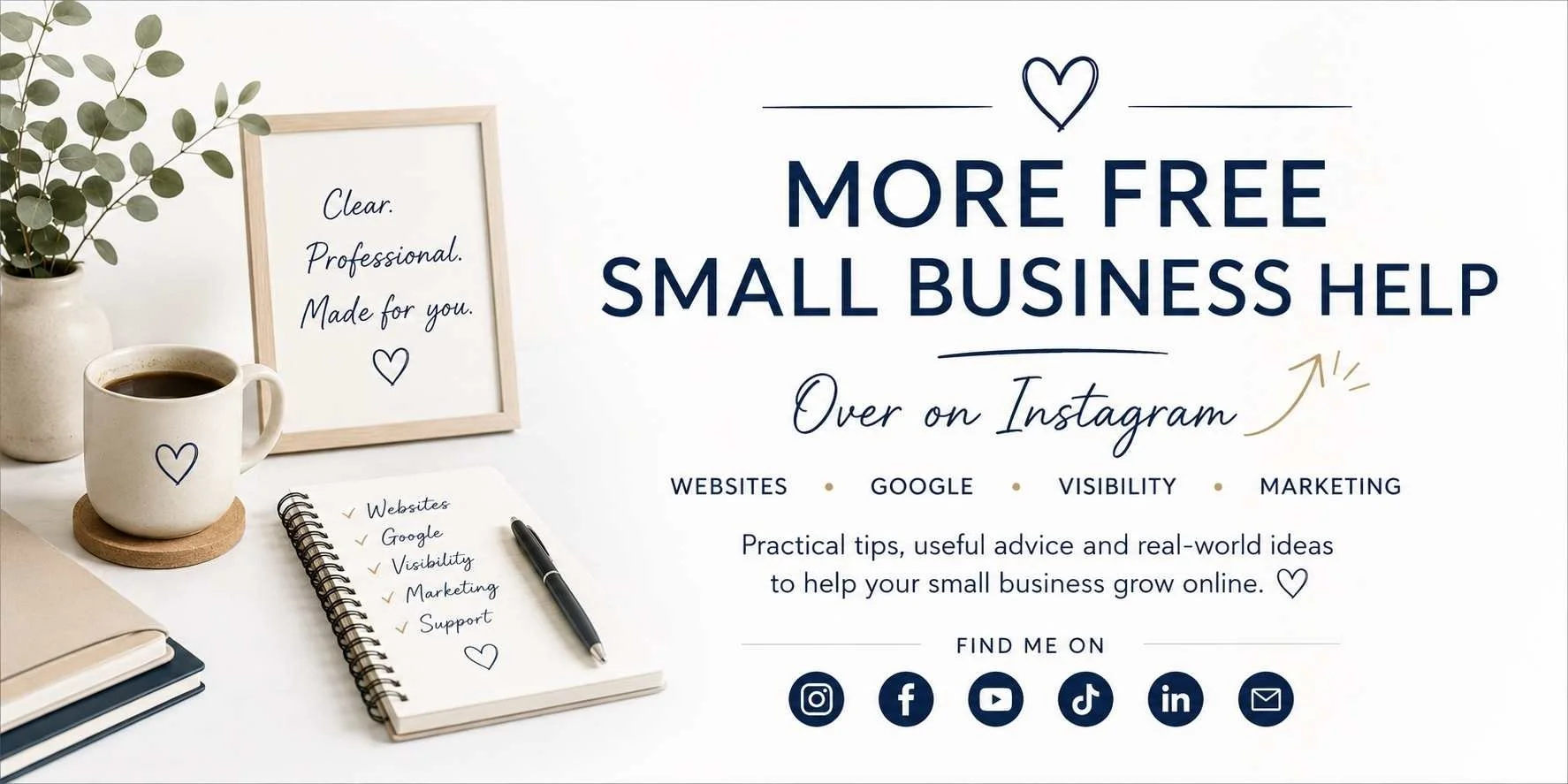 Free small business help on Instagram with practical tips about websites, Google, online visibility and marketing from Simple Website Development & Support.