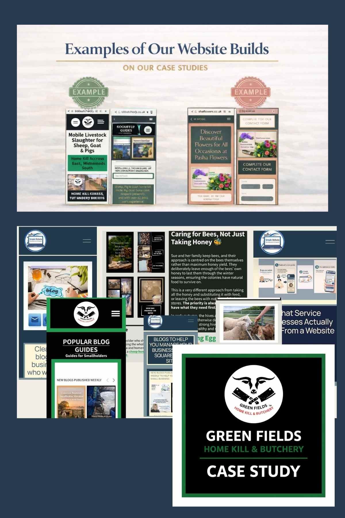 Website build example showing the Green Fields Home Kill and Butchery case study for a mobile livestock slaughter service.
