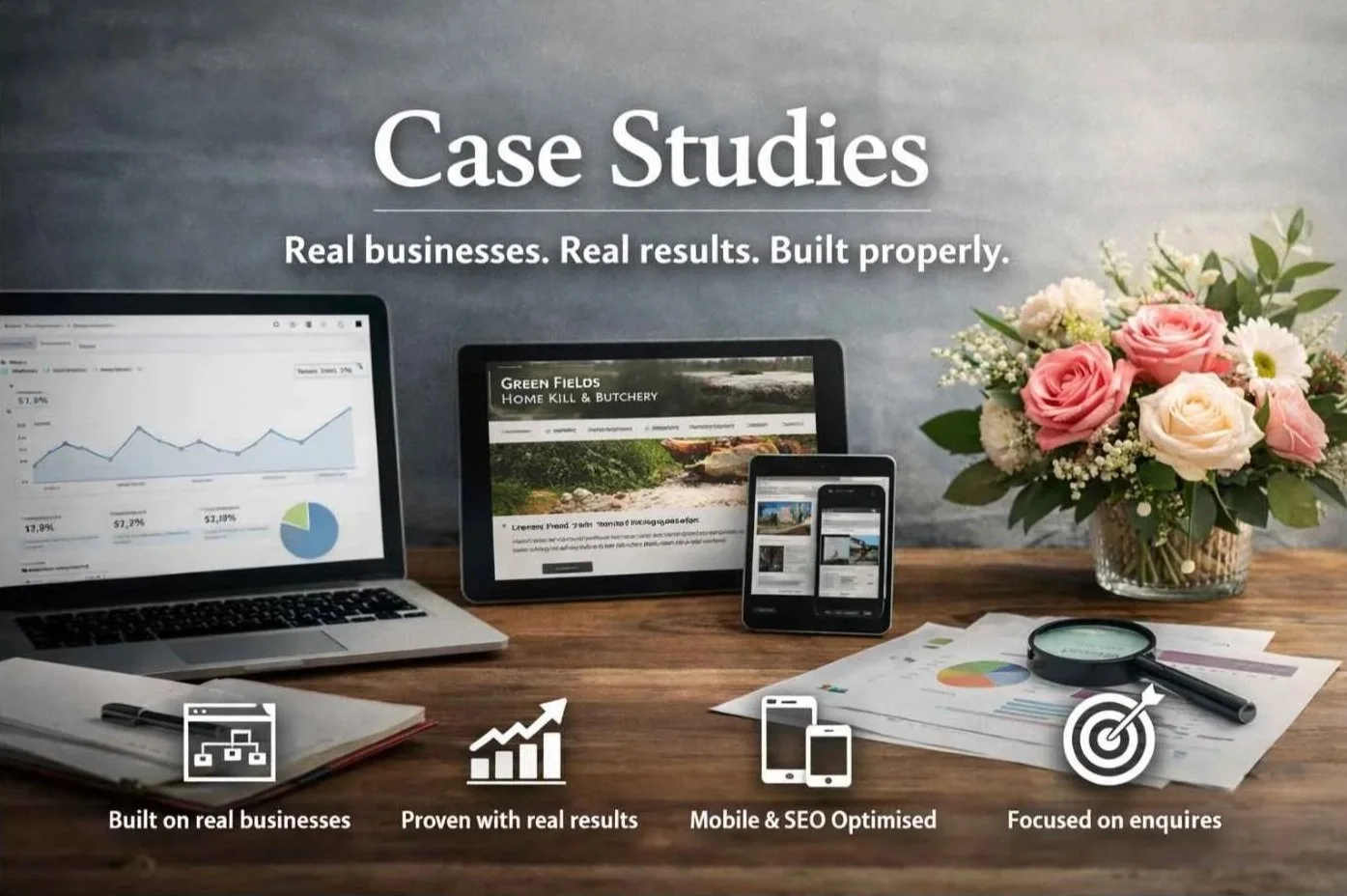 Real website case studies showing service business website designed for performance, SEO and customer enquiries by Simple Website Development and Support