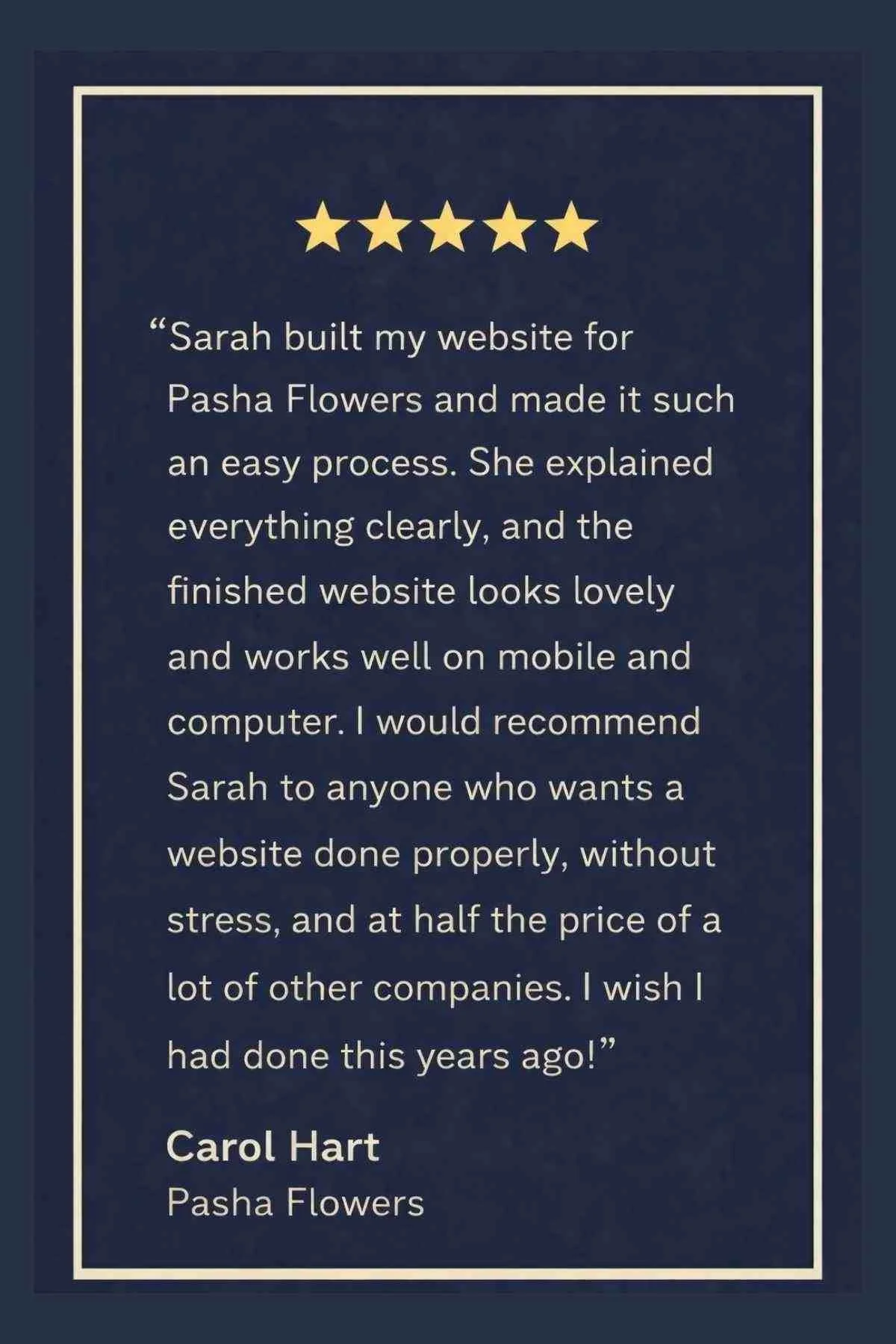 Pasha Flowers Simple Website Development and Support review saying how the process was easy and the website looks lovely.