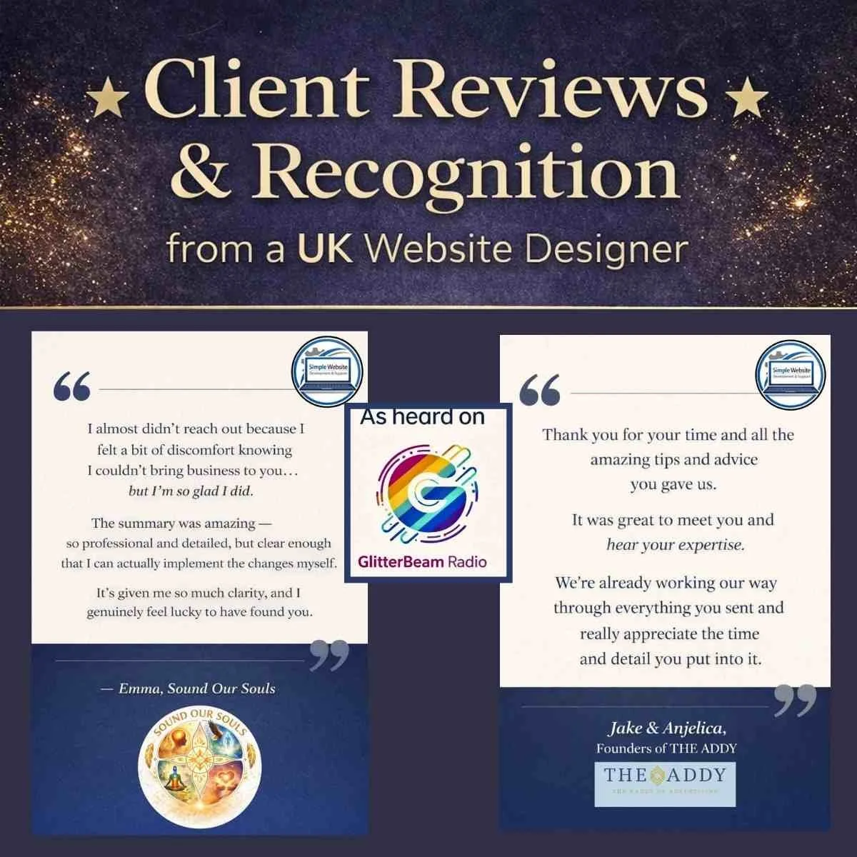 client reviews and recognition from a UK Website Designer