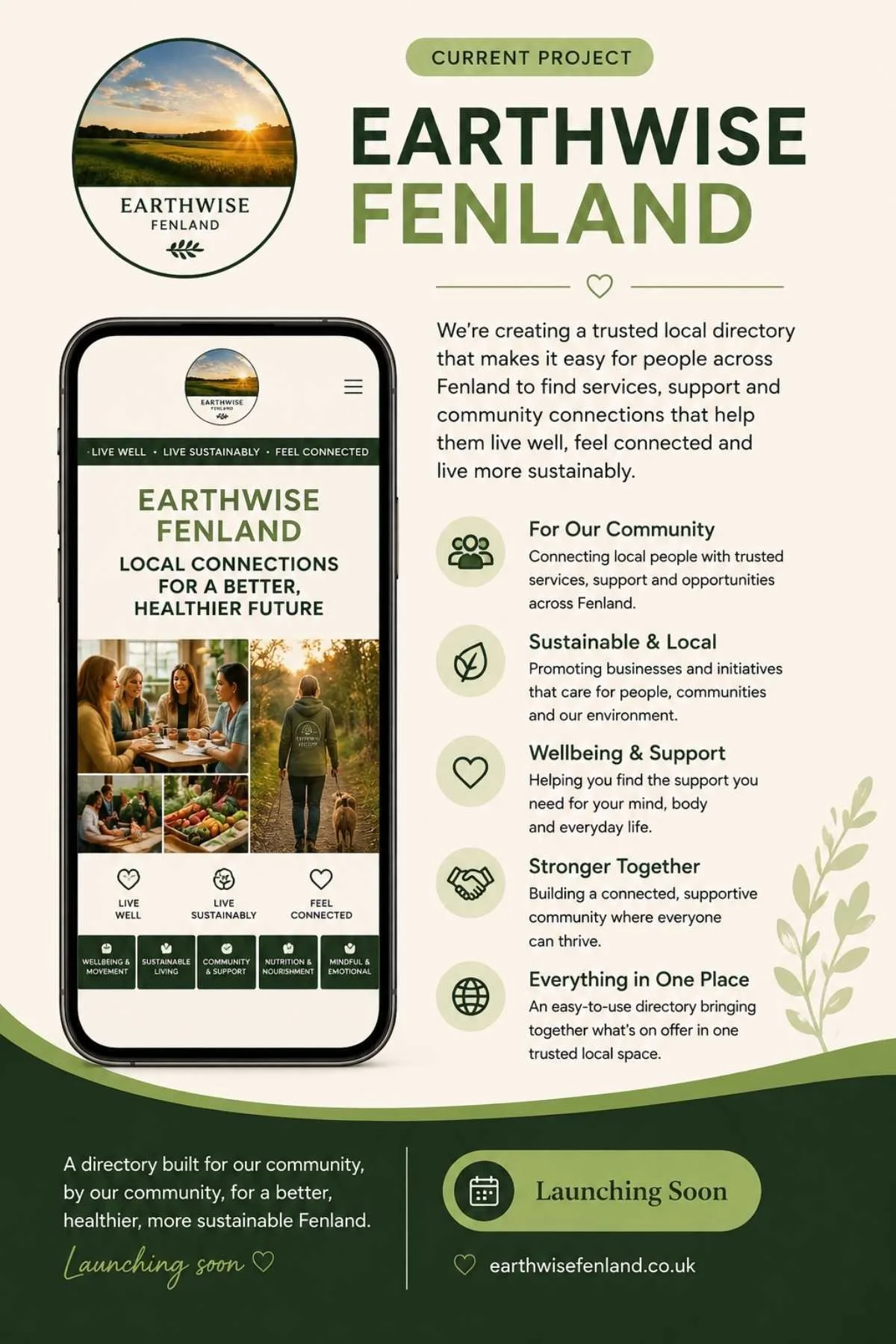 Earthwise Fenland business directory website project showing a preview of the community directory design.