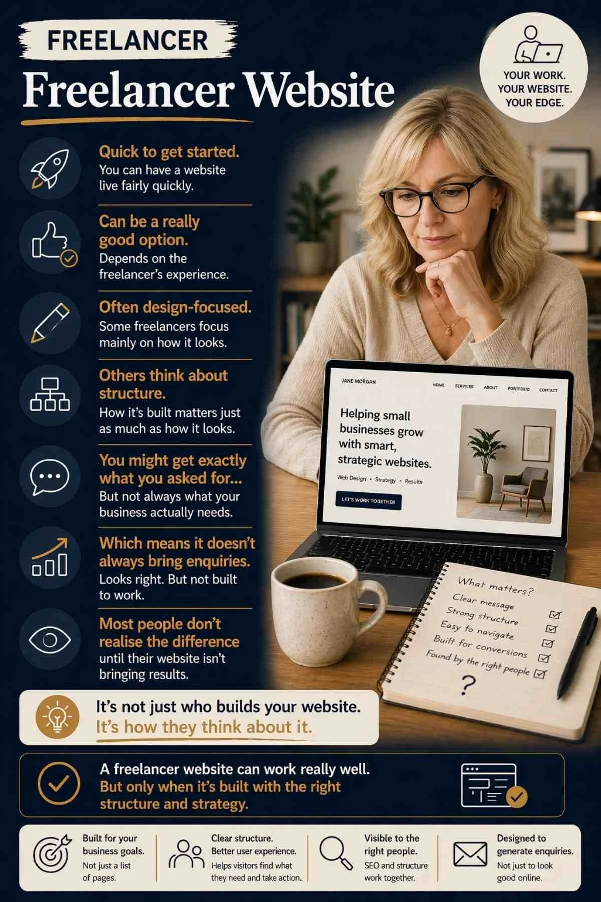 Small business freelancer website UK showing difference between design and structure and why some websites don’t bring enquiries