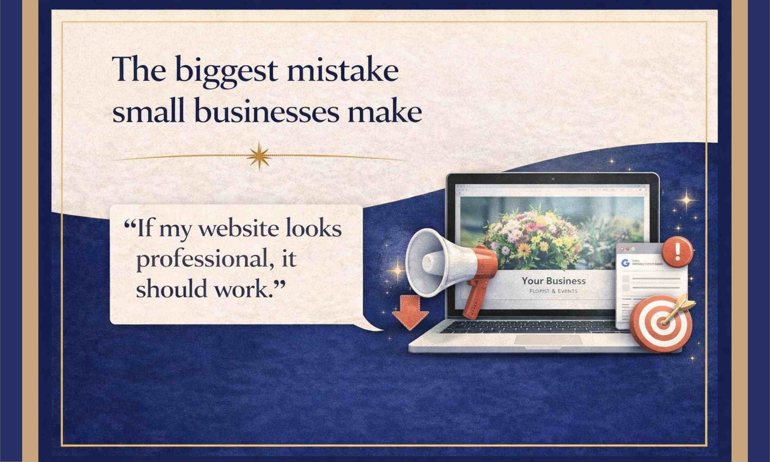 Small business website mistake showing that a professional-looking website alone does not generate enquiries without proper SEO and structure