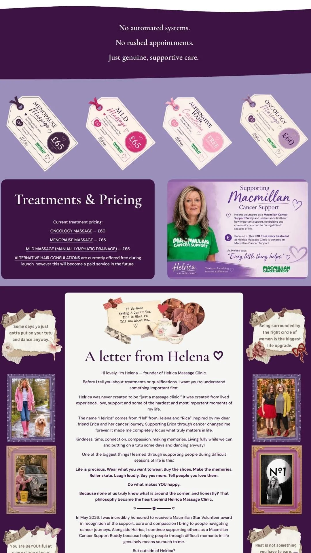 An image of the Helrica Massage Clinic website design by Simple Website Development and Support, showing how Sarah Morgan created stunning graphics and design to make the website something customers would connect with.