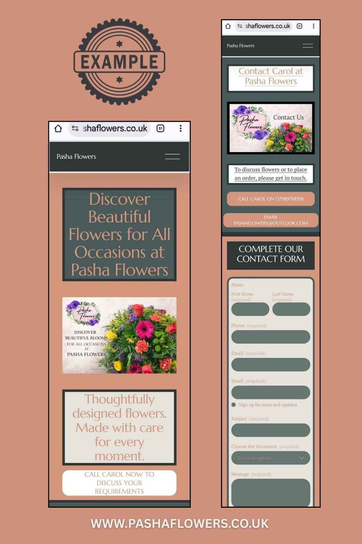 Example of a mobile-friendly business website design for Pasha Flowers by Simple Website Development and Support