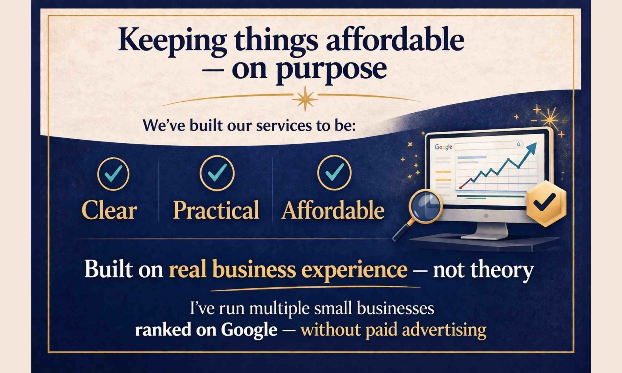 Affordable website services for small businesses focused on clear, practical support built on real business experience and improving Google visibility