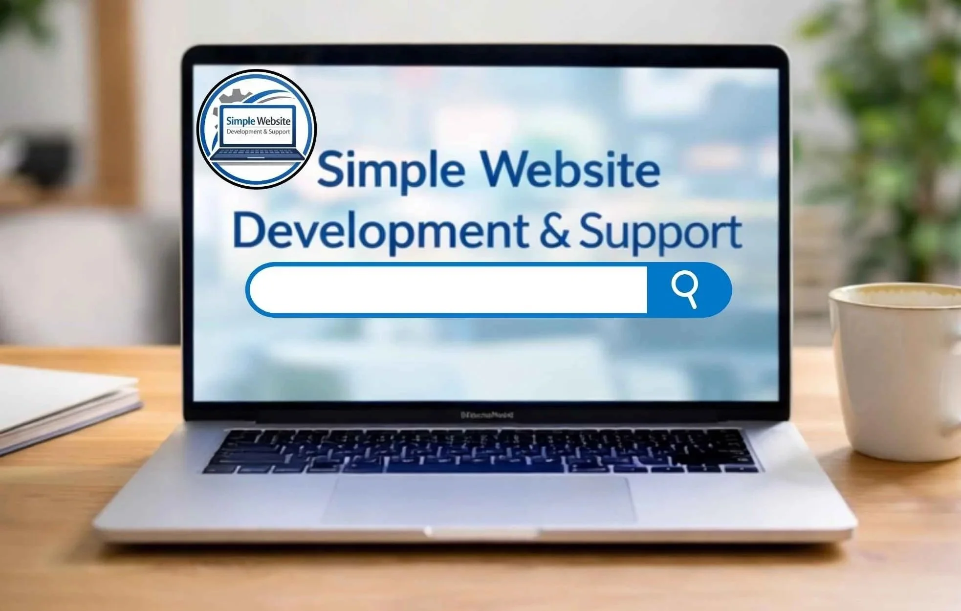 Laptop displaying Simple Website Development and Support, professional website design and SEO for small businesses
