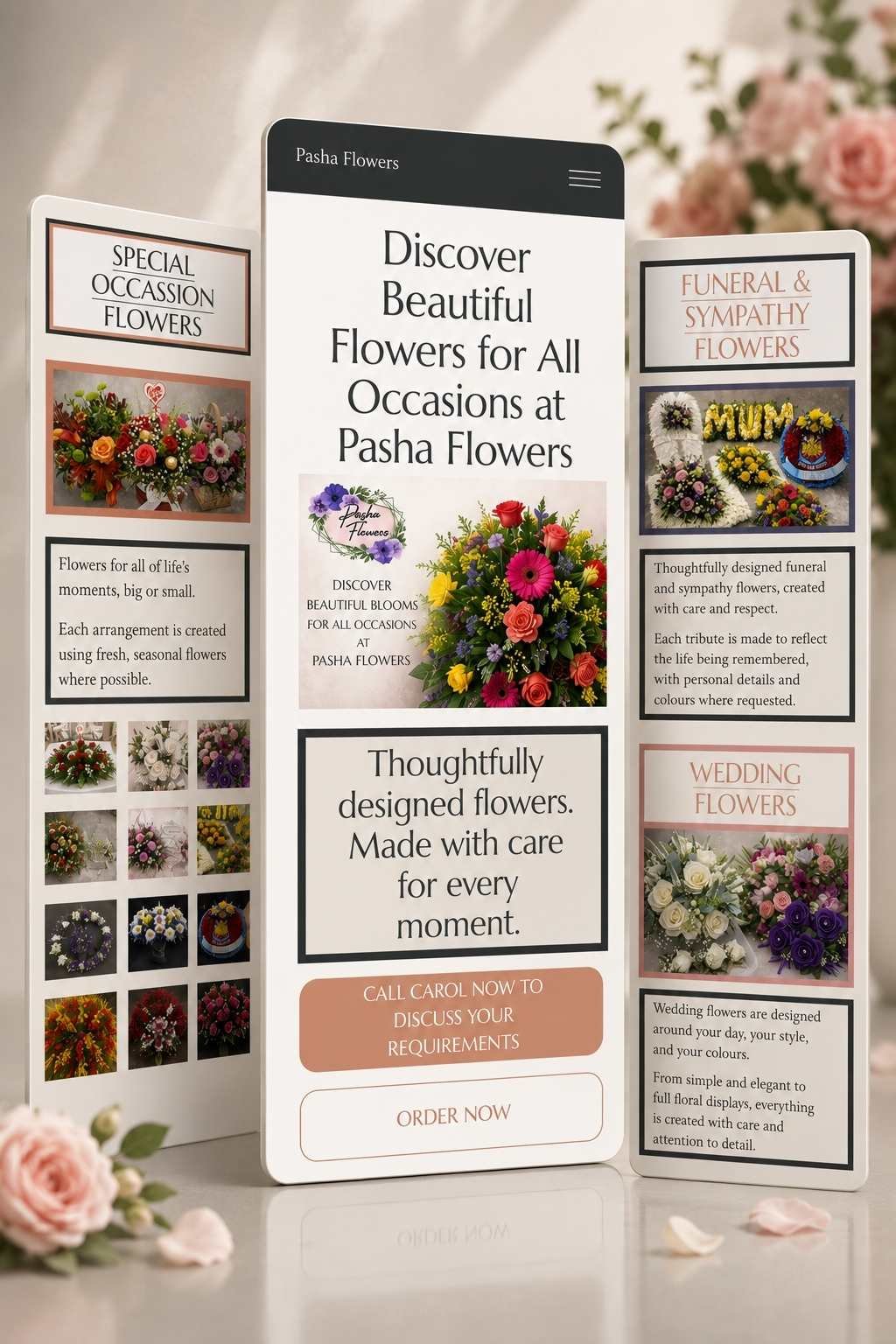 Pasha Flowers, Florist Website designed by Simple Website Development and Support, based in Cambridgeshire