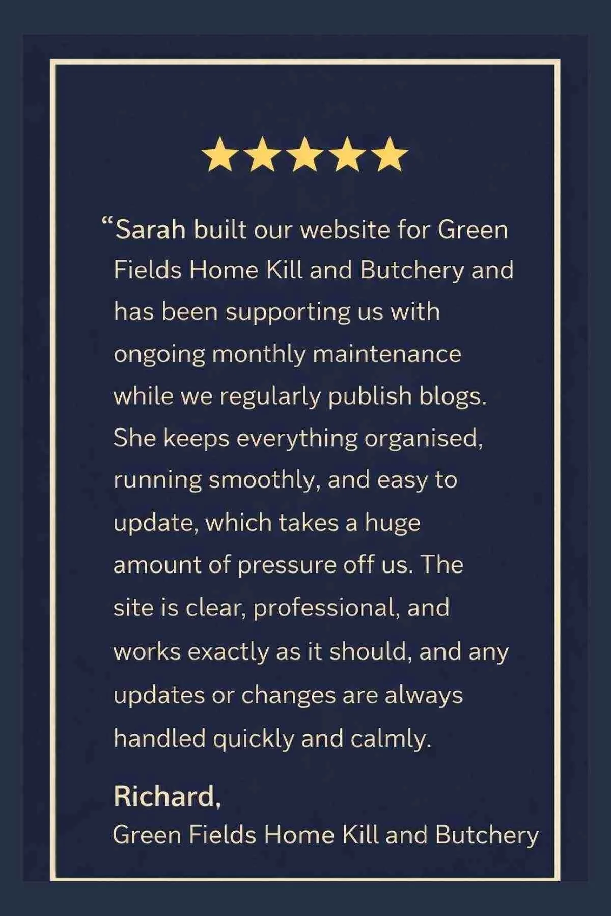 Review feedback - Simple Website Development and Support kept everything  organised, running smoothly, and easy to update.