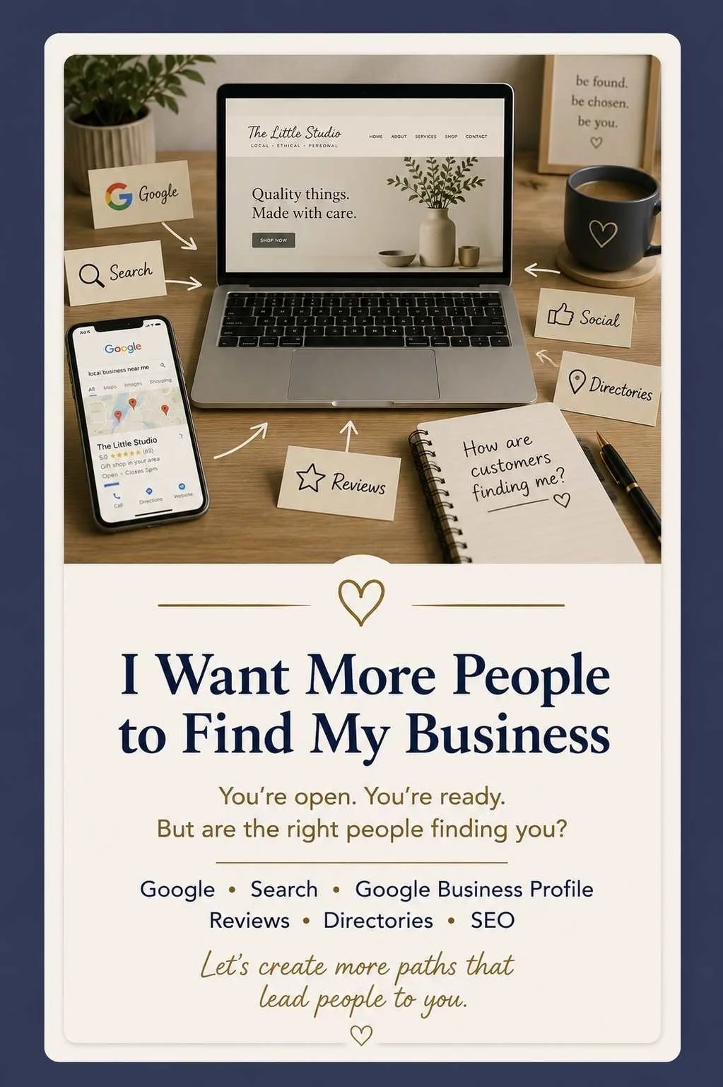Advice to help more people find your business through Google, search, reviews, directories and SEO.